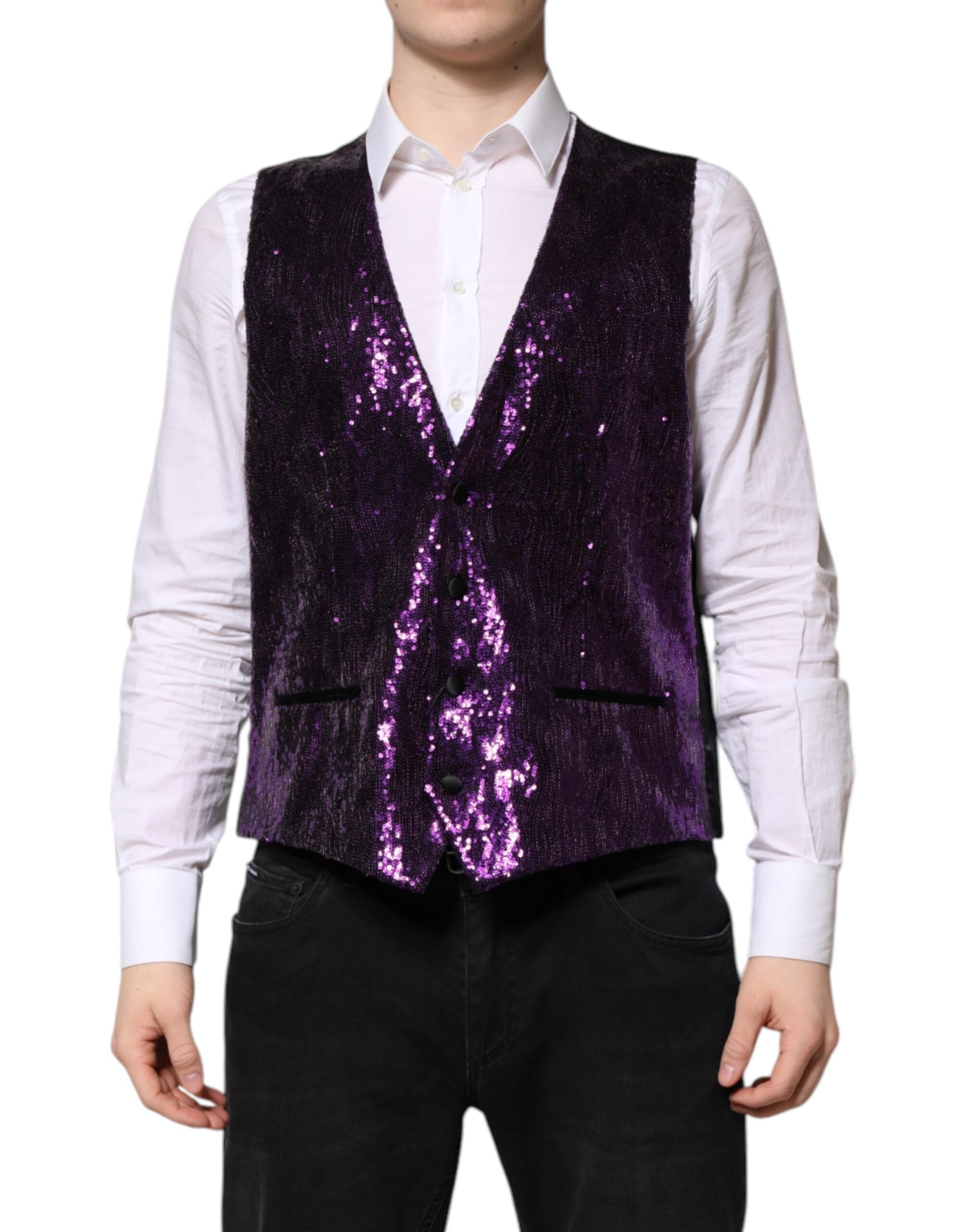 Purple Sequined Dress Formal Waistcoat Vest
