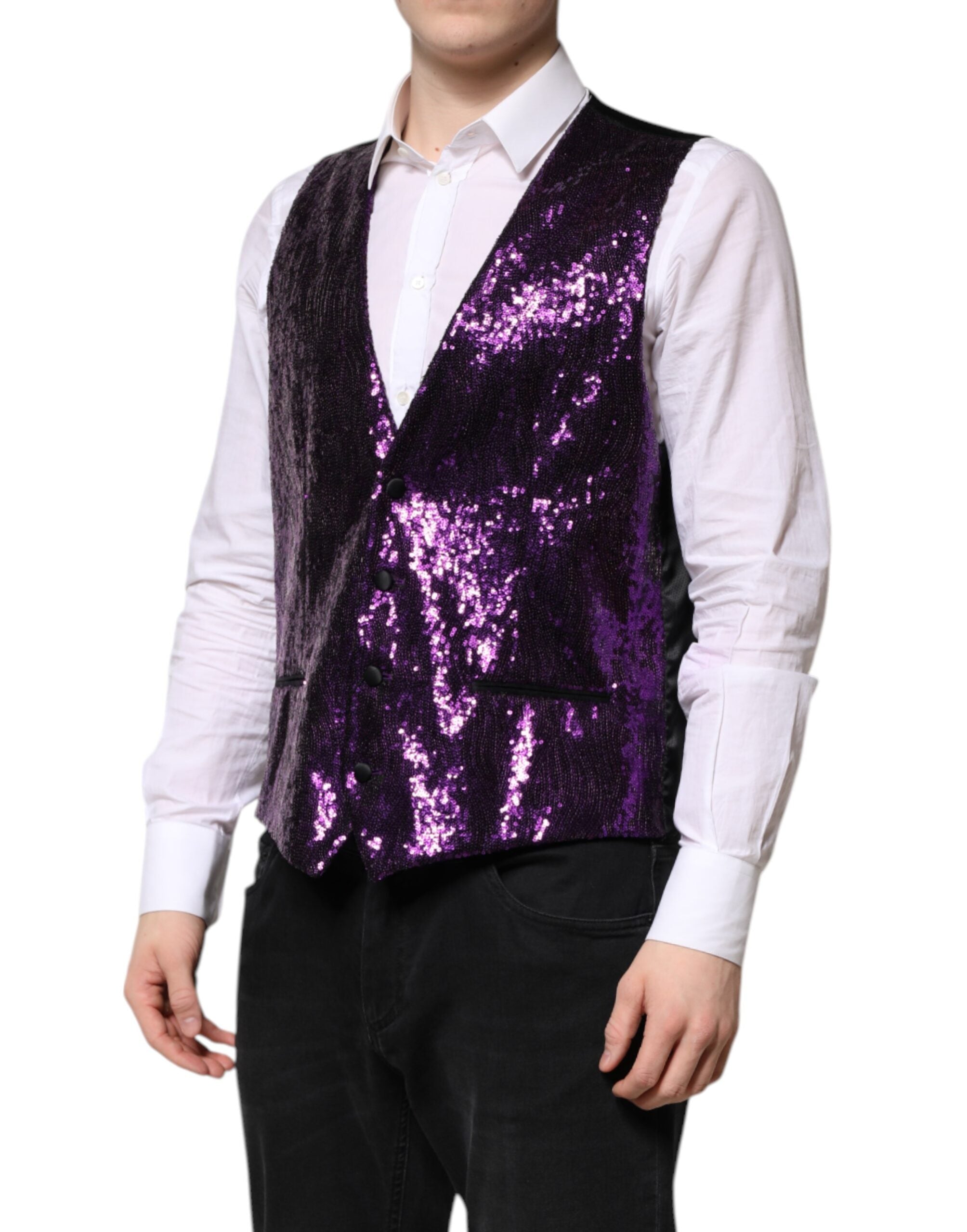 Purple Sequined Dress Formal Waistcoat Vest