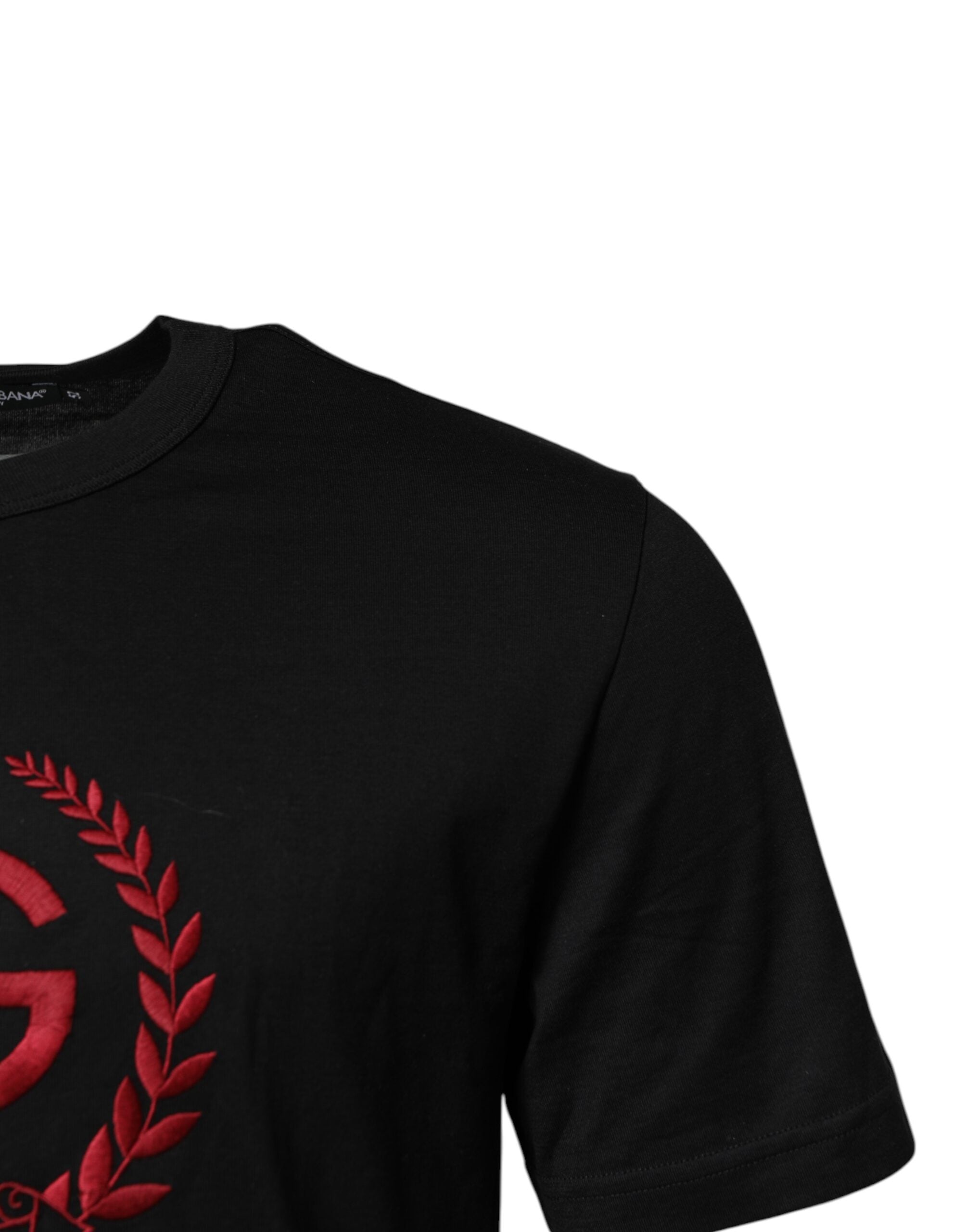 Black Cotton Embroidered Crew Neck T-shirt