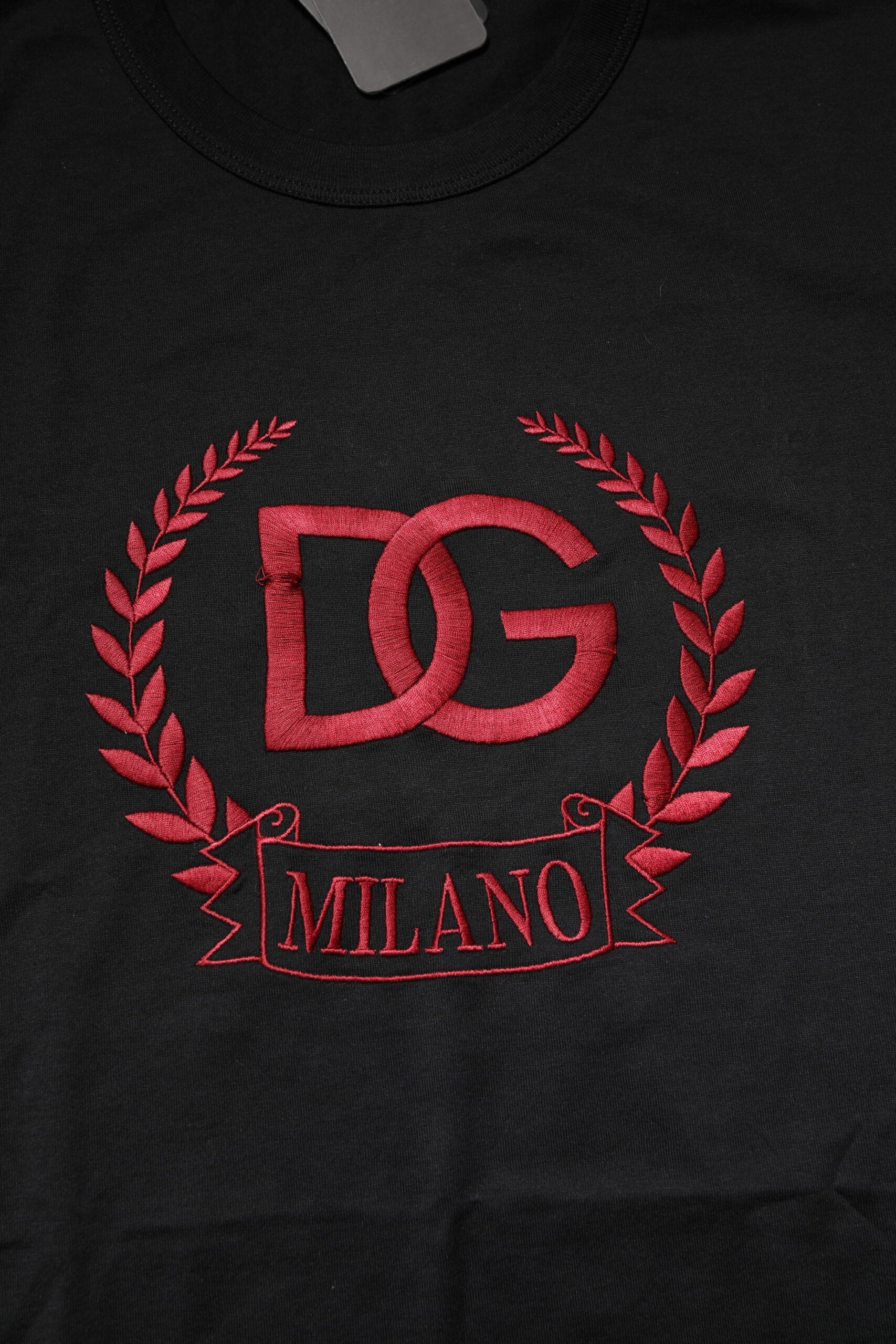 Black Cotton Embroidered Crew Neck T-shirt