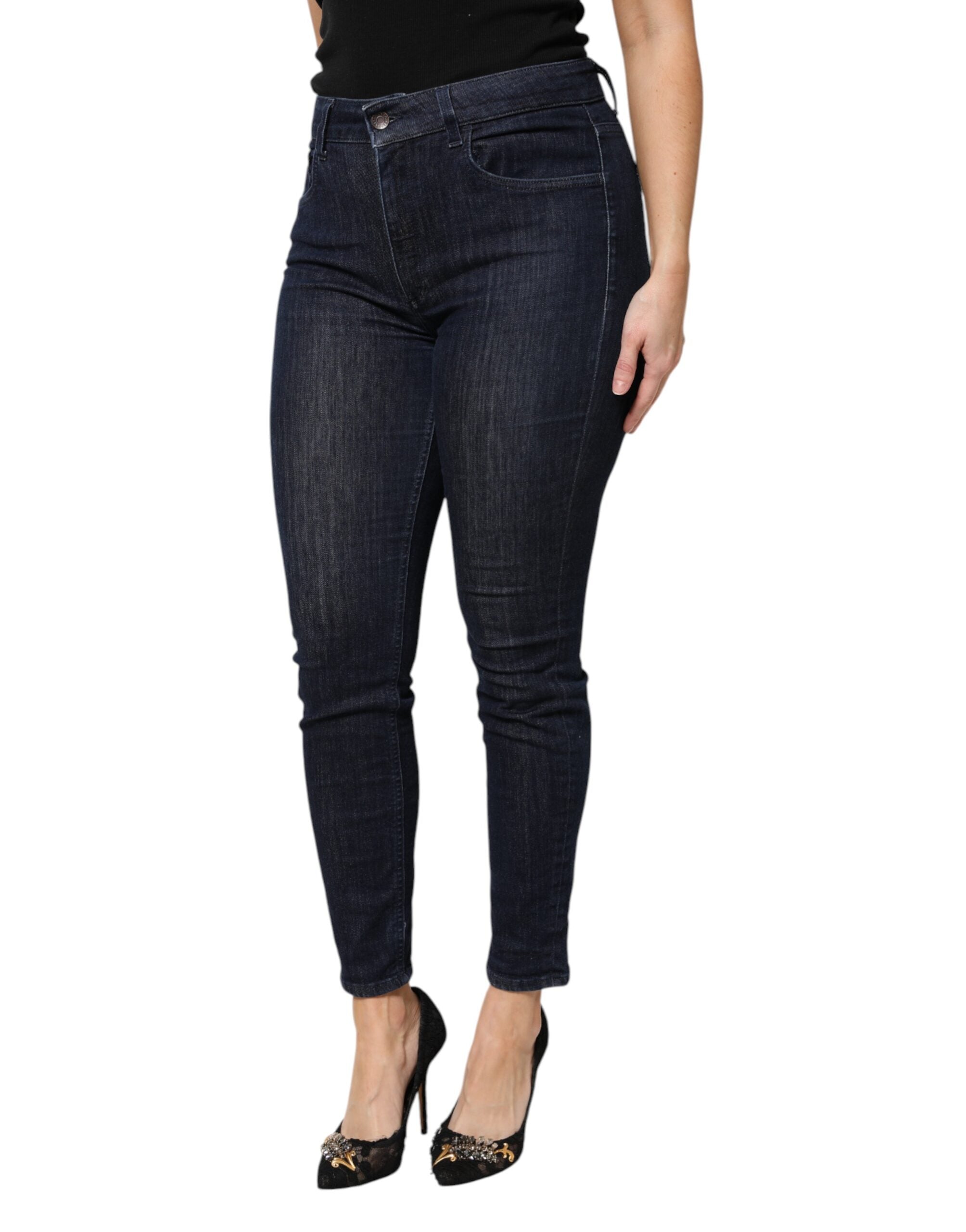 Dark Blue Cotton Skinny Cropped Denim Jeans