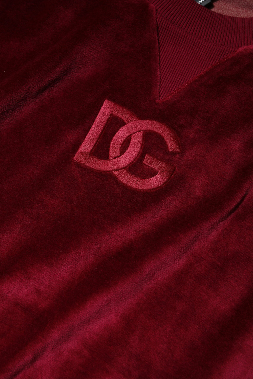Dolce & Gabbana Red Cotton Velvet Crew Neck Pullover Sweater