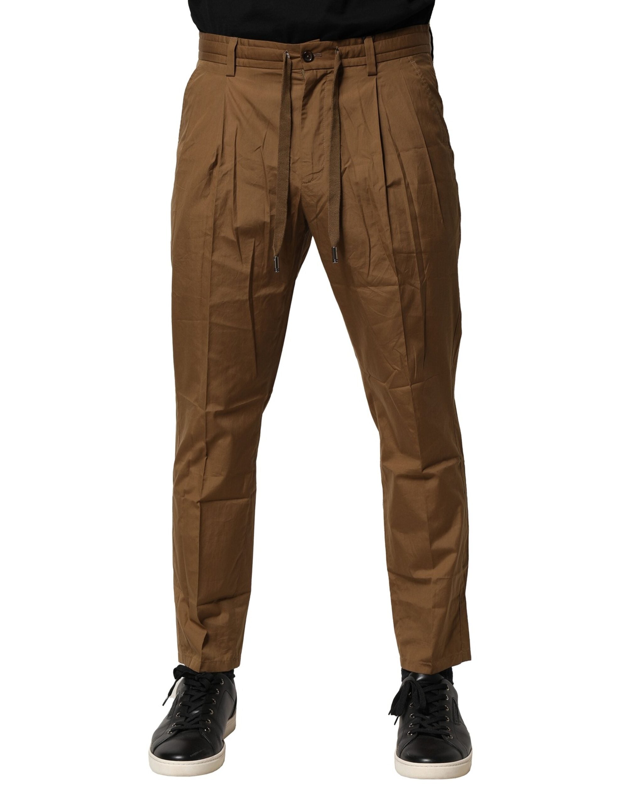 Brown Cotton Chino Mid Waist Men Pants