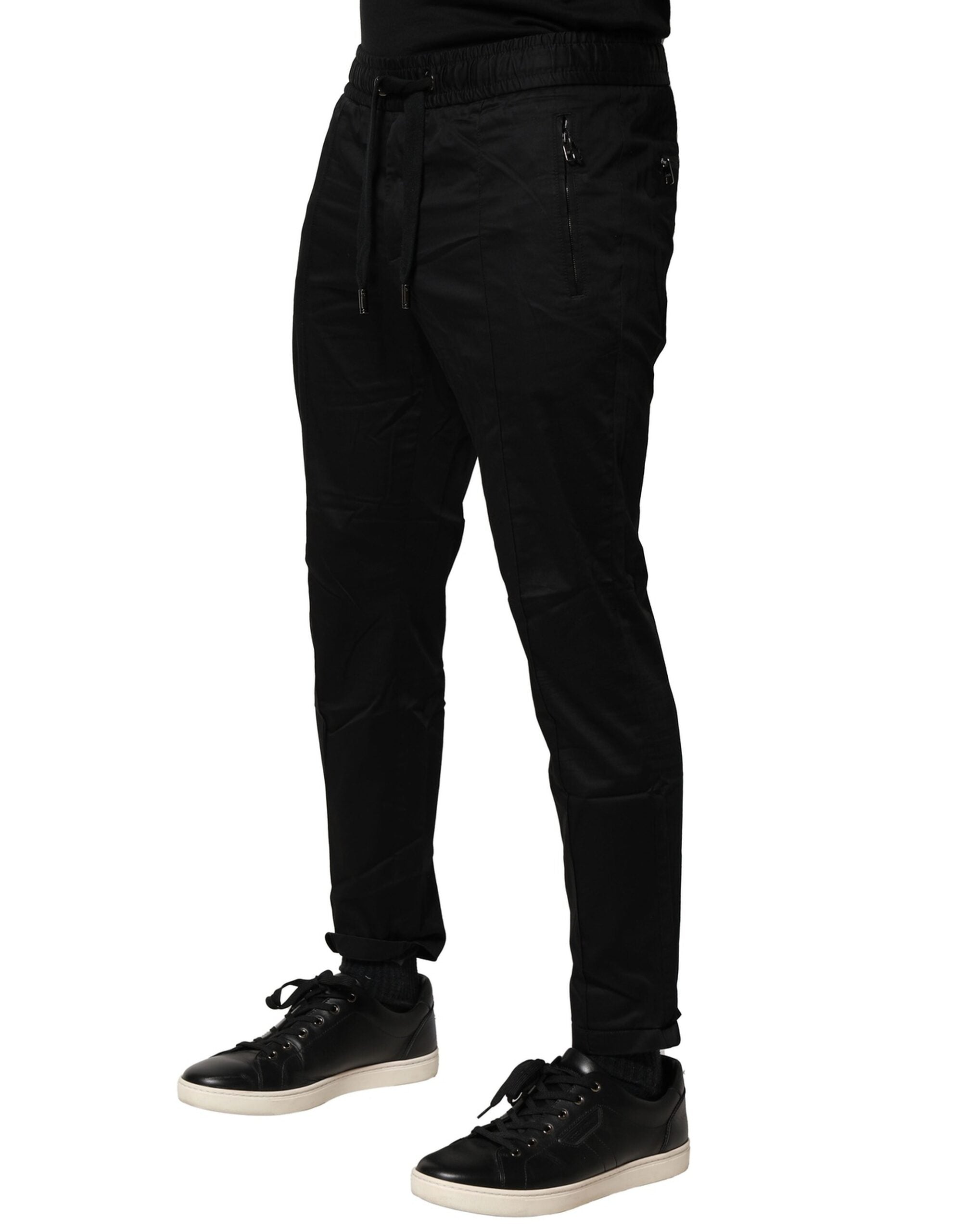 Black Cotton Mid Waist Jogger Pants