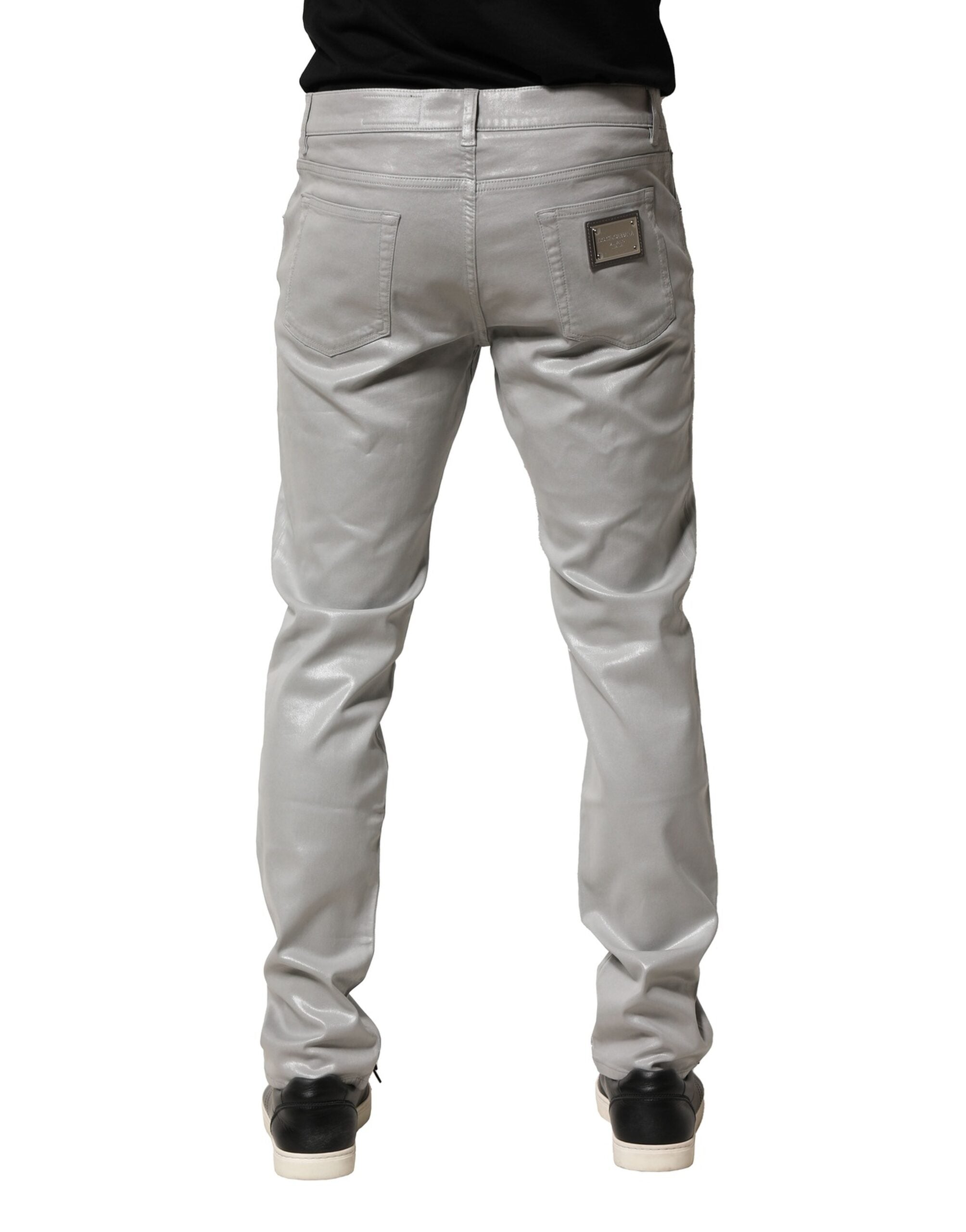Silver Cotton Stretch Slim Denim Jeans
