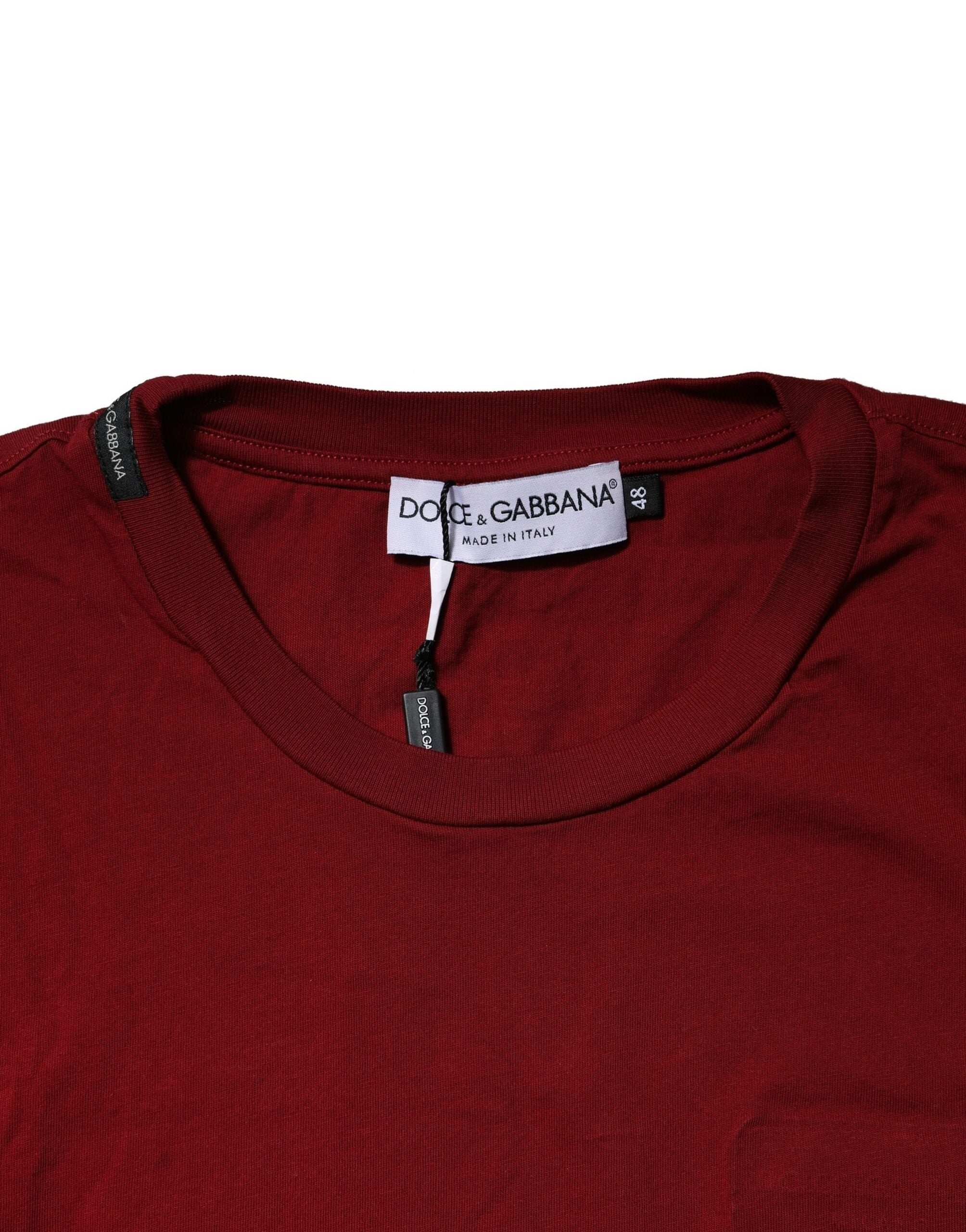 Dark Red Men Crew Neck Short Sleeve T-shirt