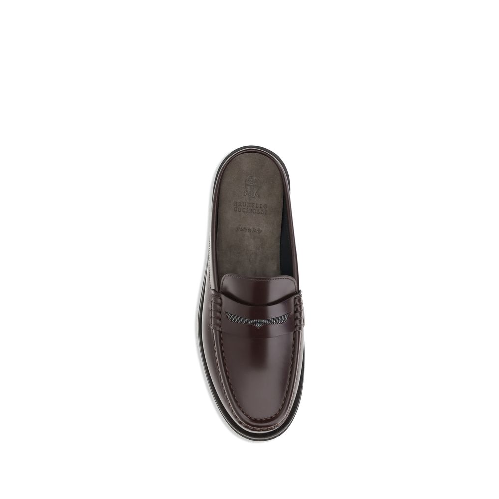 Brunello Cucinelli Brown Calf Leather Bos Taurus Slip-On Loafers