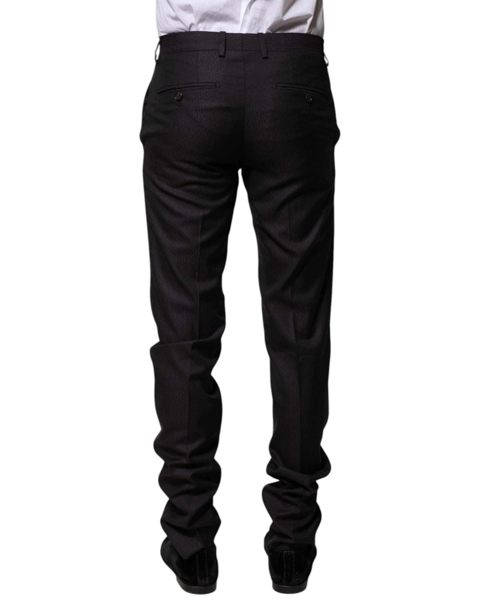 Black Wool Patterned Formal Pants