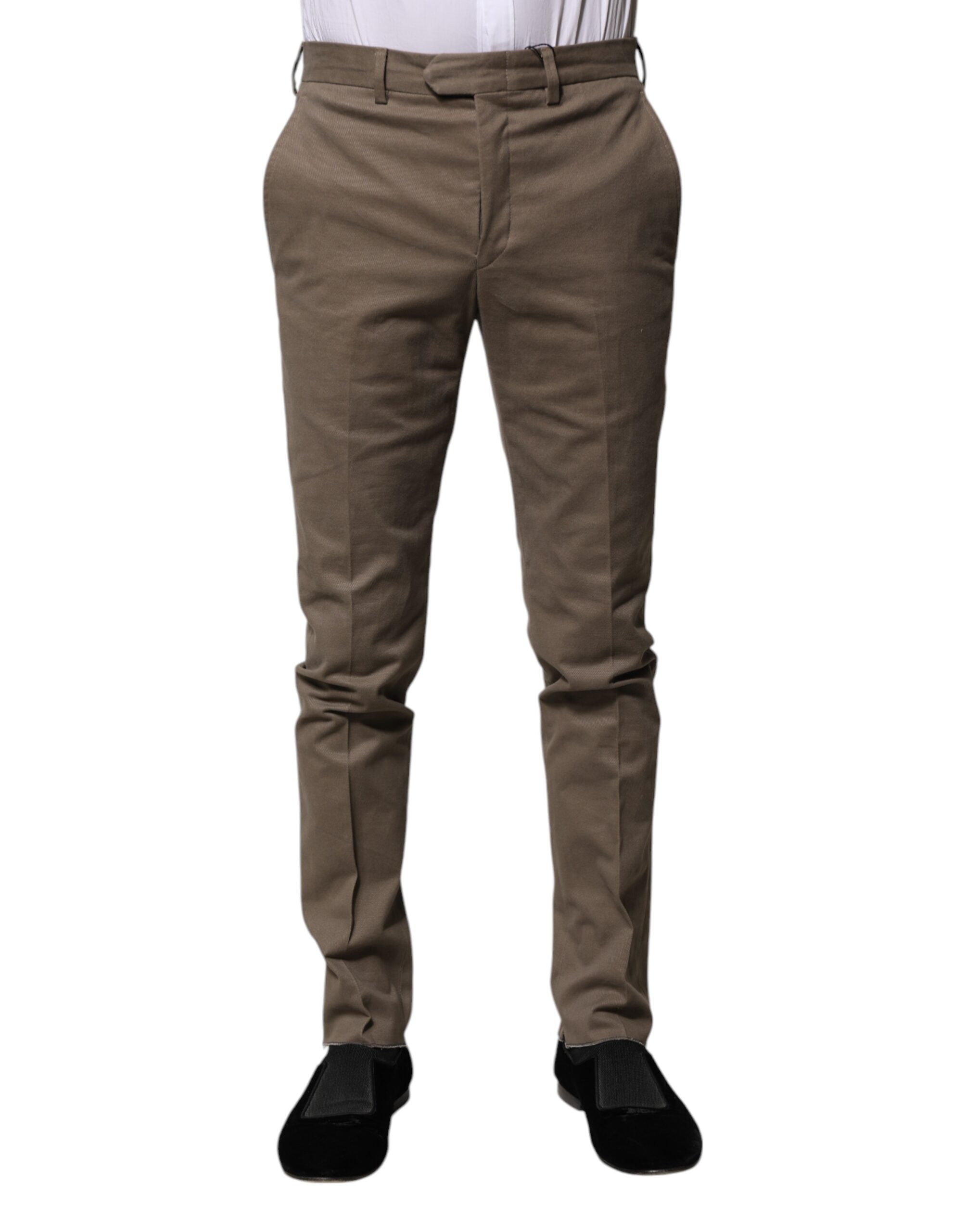Brown Cotton Tapered Formal Dress Pants