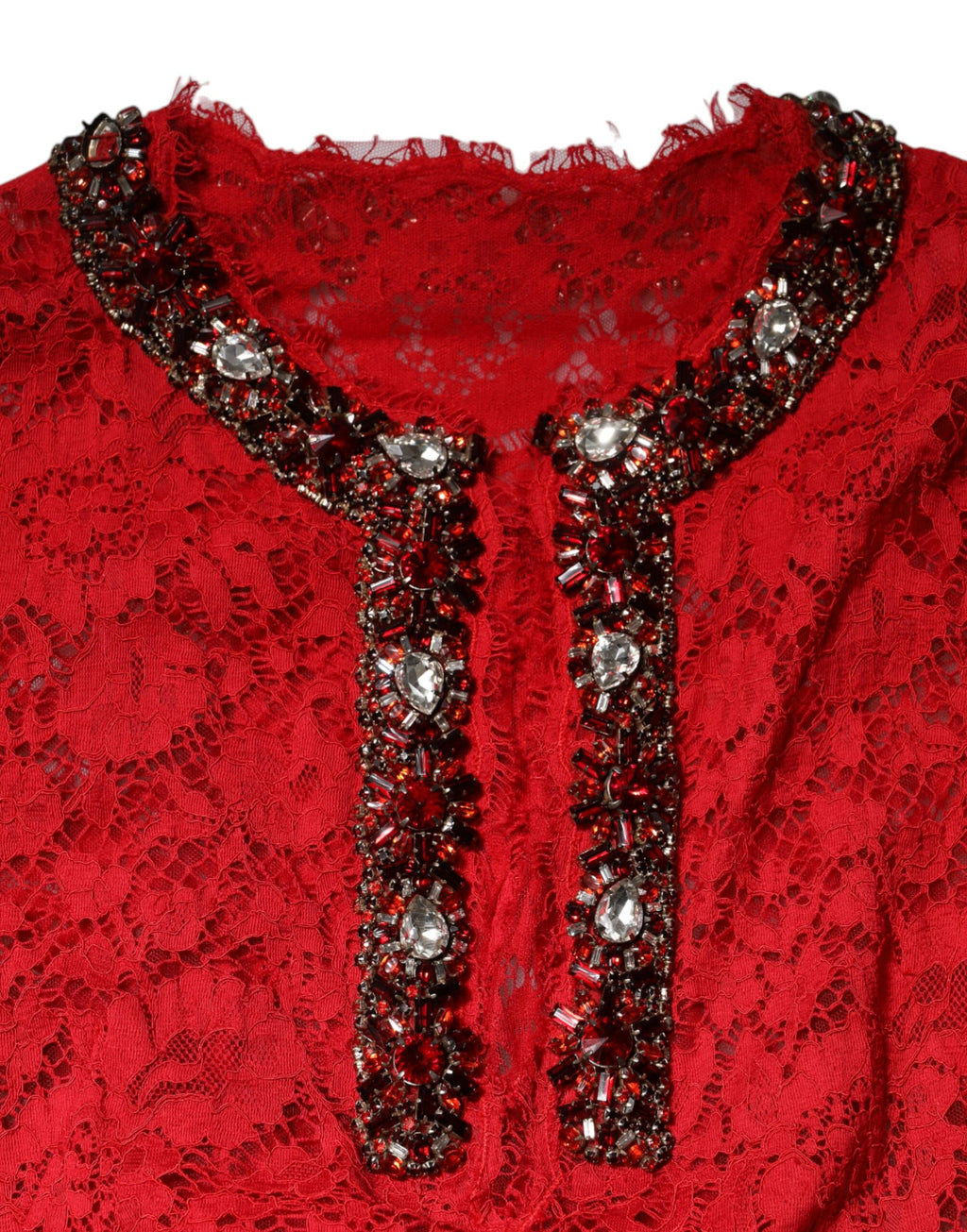 Red Floral Lace Rhinestone Embellished Dress