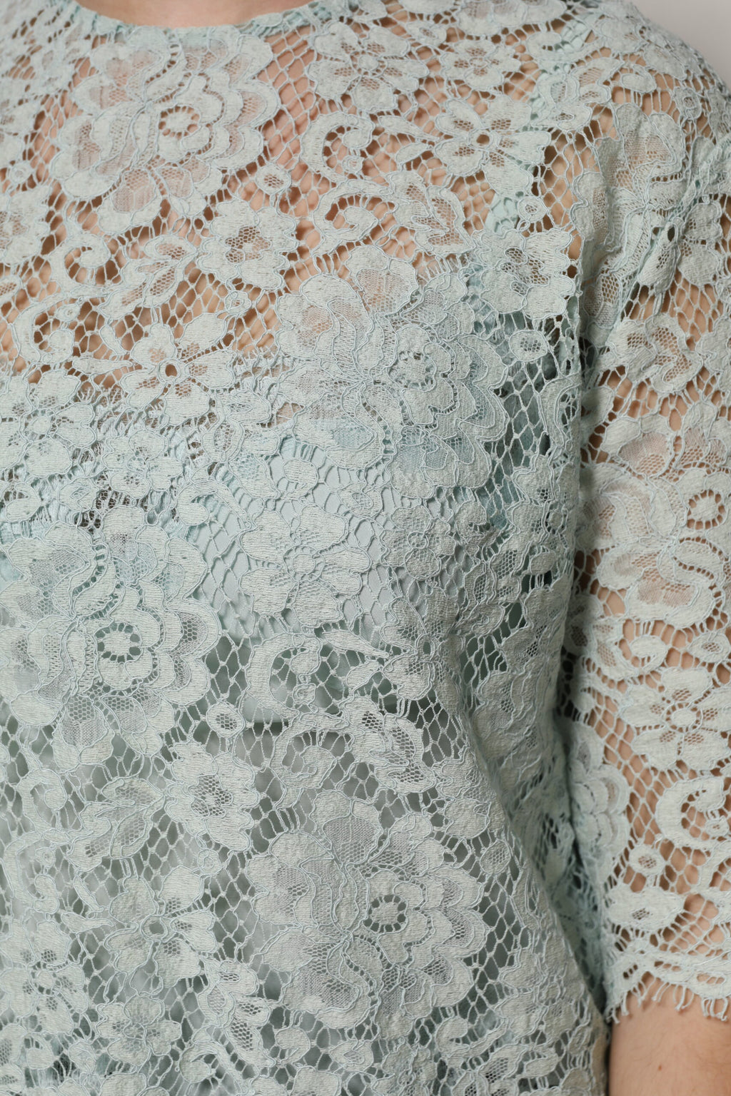 Mint Green Floral Lace Cotton Blouse Top