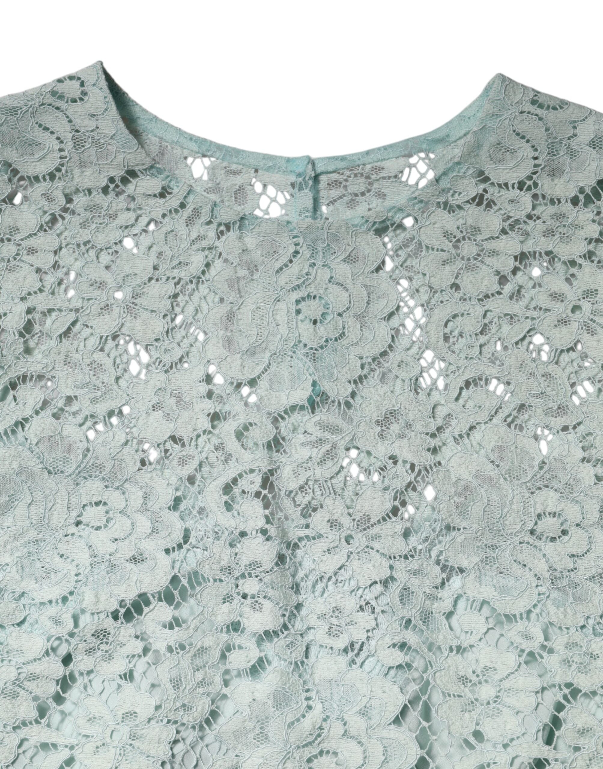 Mint Green Floral Lace Cotton Blouse Top