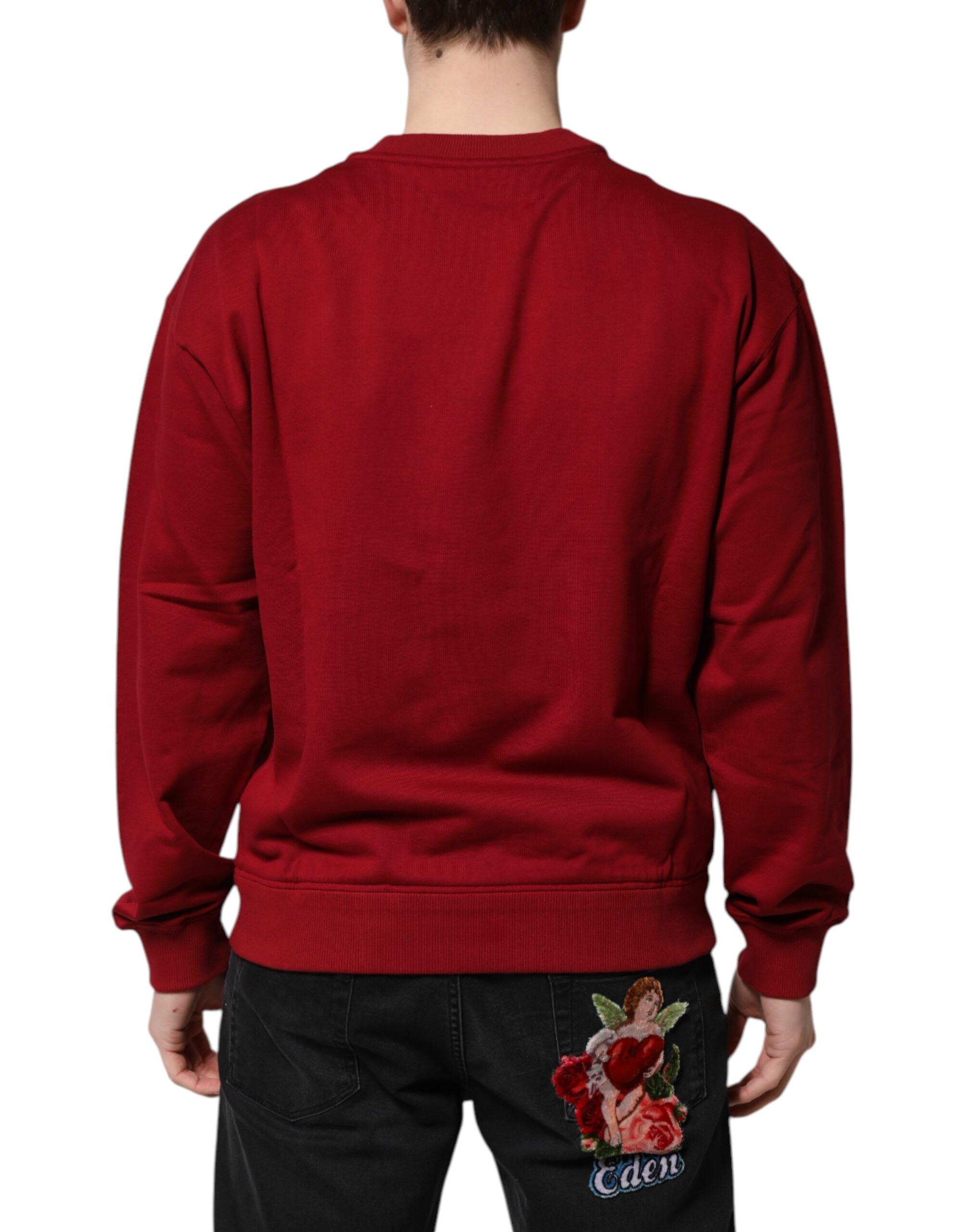 Red Embossed Logo Cotton Crew Neck Sweater
