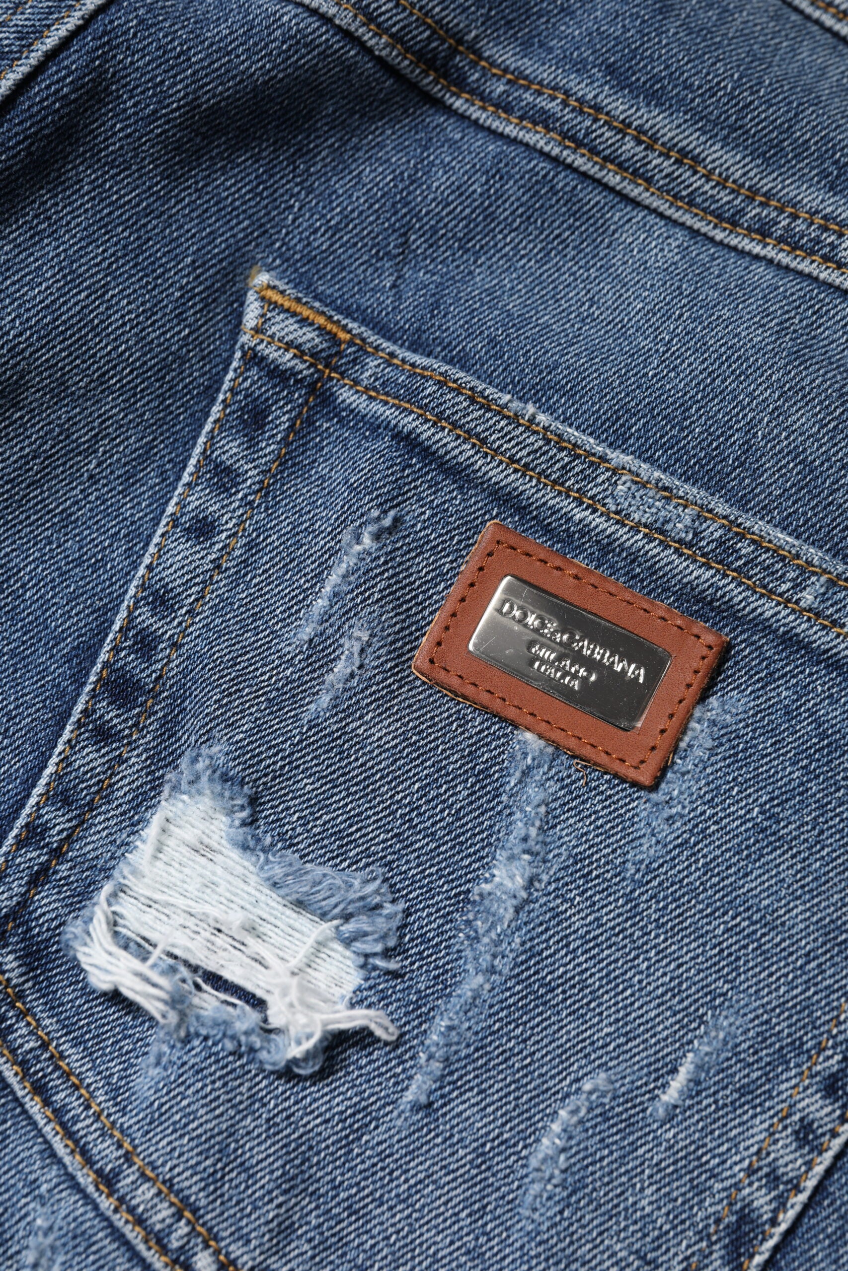 Blue Tattered Cotton Low Waist Denim Jeans