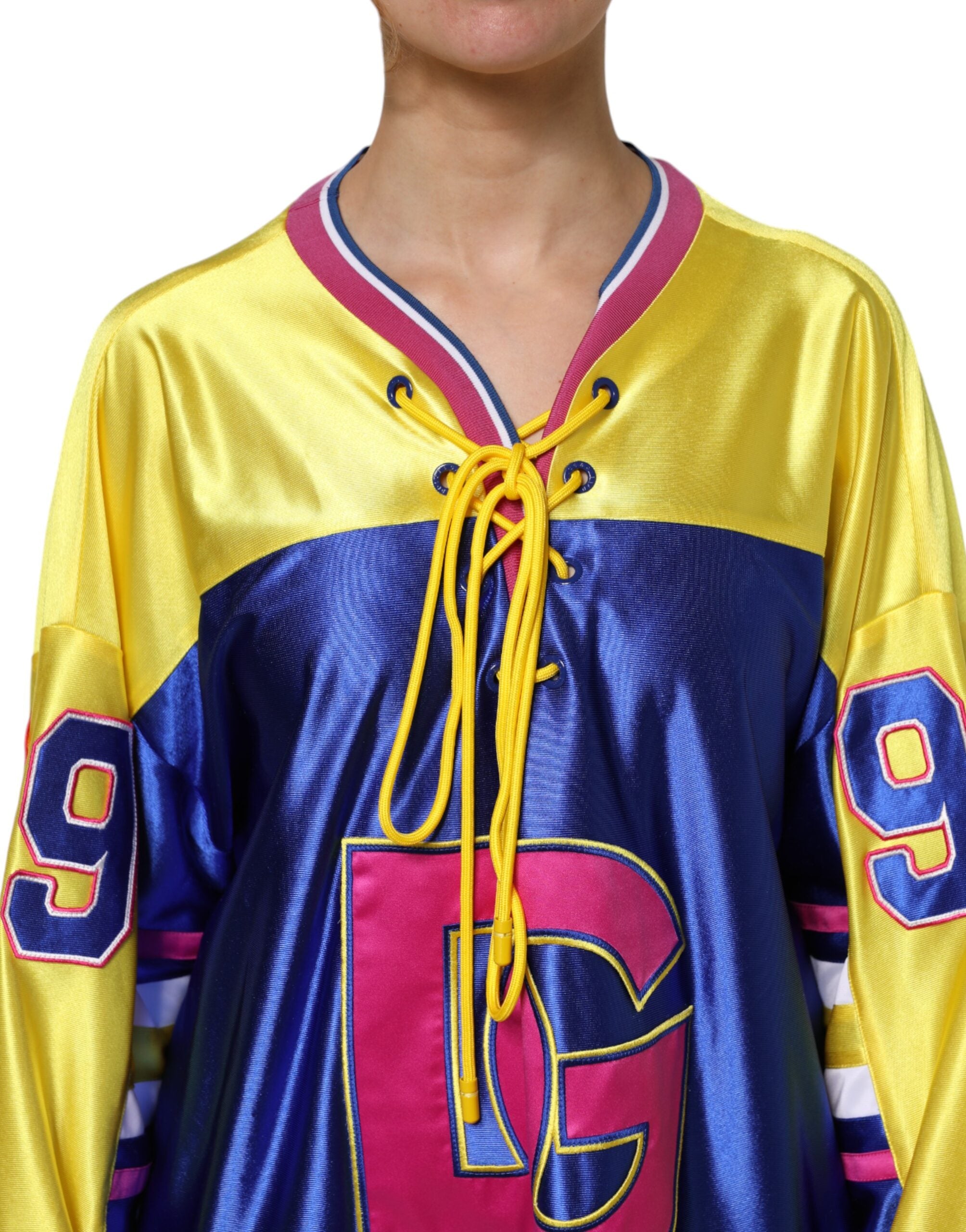 Multicolor Polyester Long Sleeves V-Neck Top