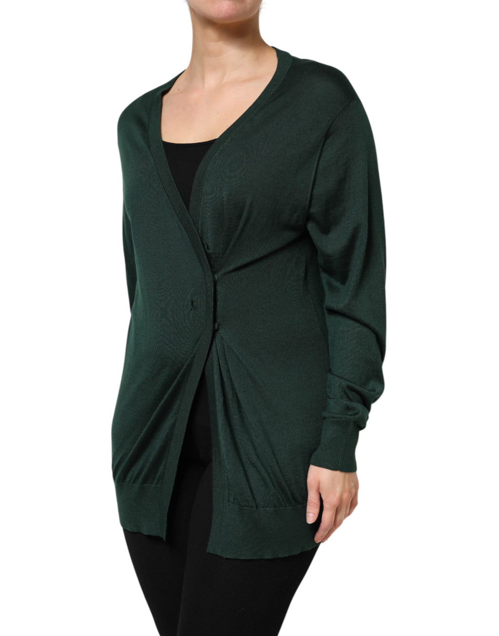 Dark Green Cashmere Silk Cardigan Sweater