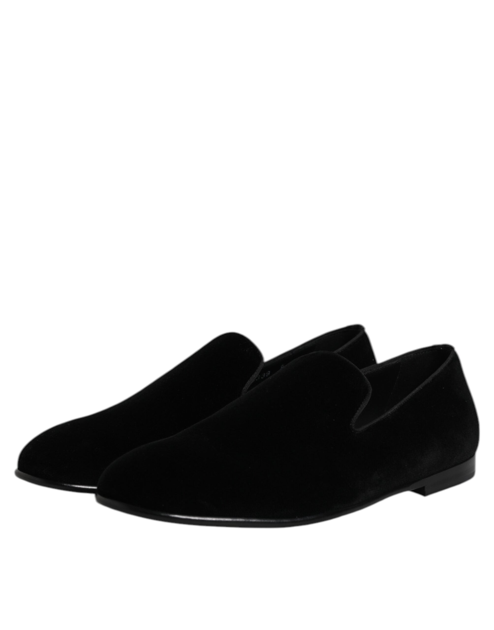 Dolce & Gabbana Black Velvet Slip On Loafers Formal Shoes