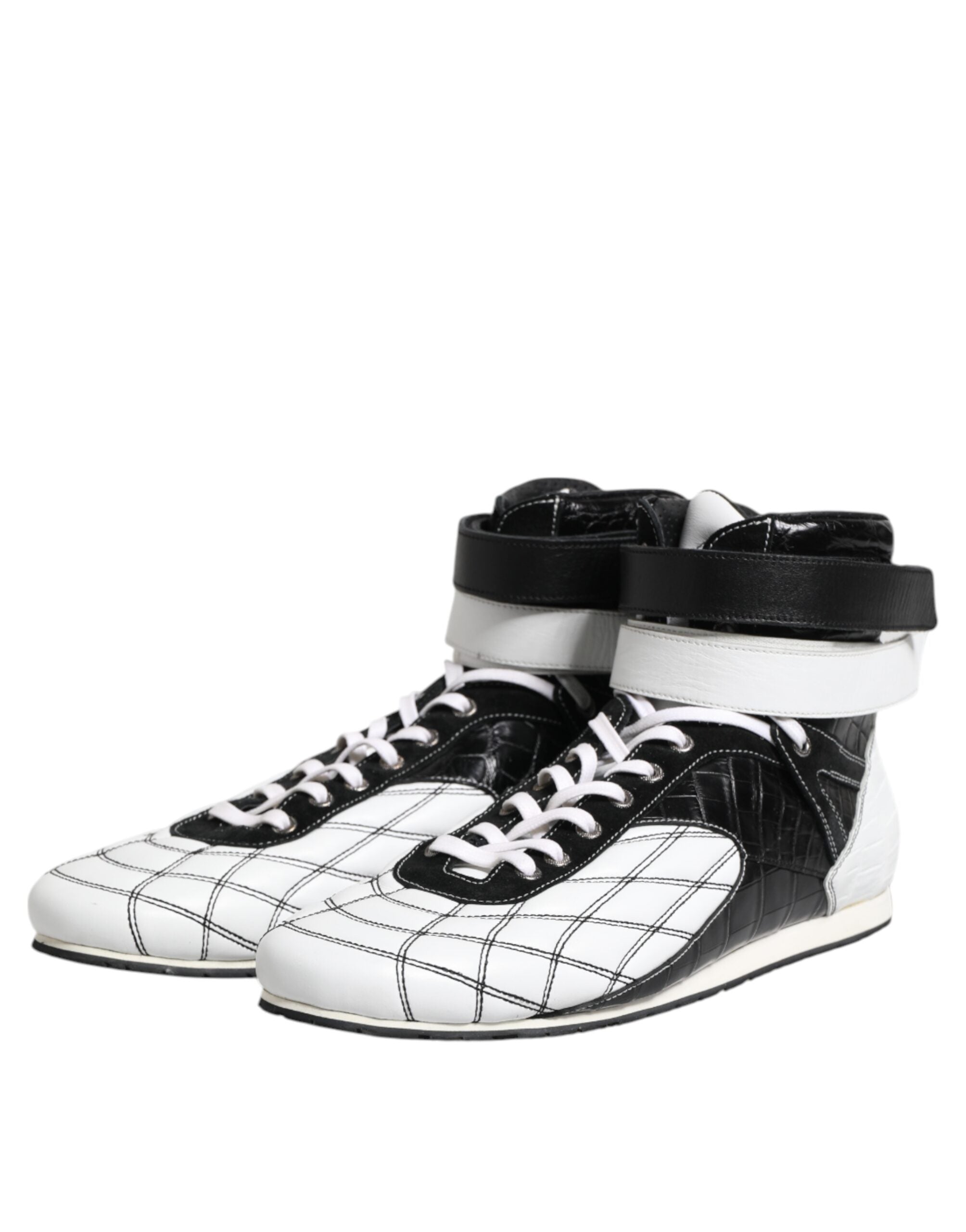 Black White Leather High Top Sneakers Shoes