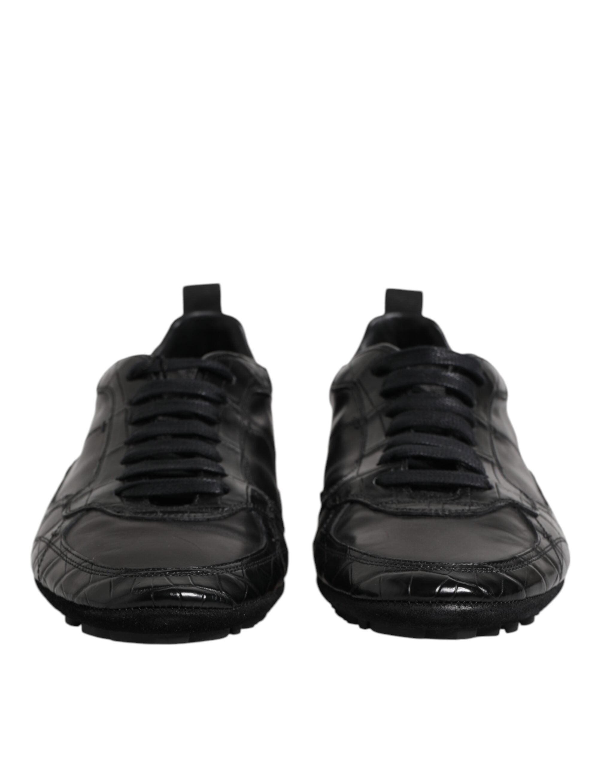 Black Exotic Leather Low Top Sneakers Shoes