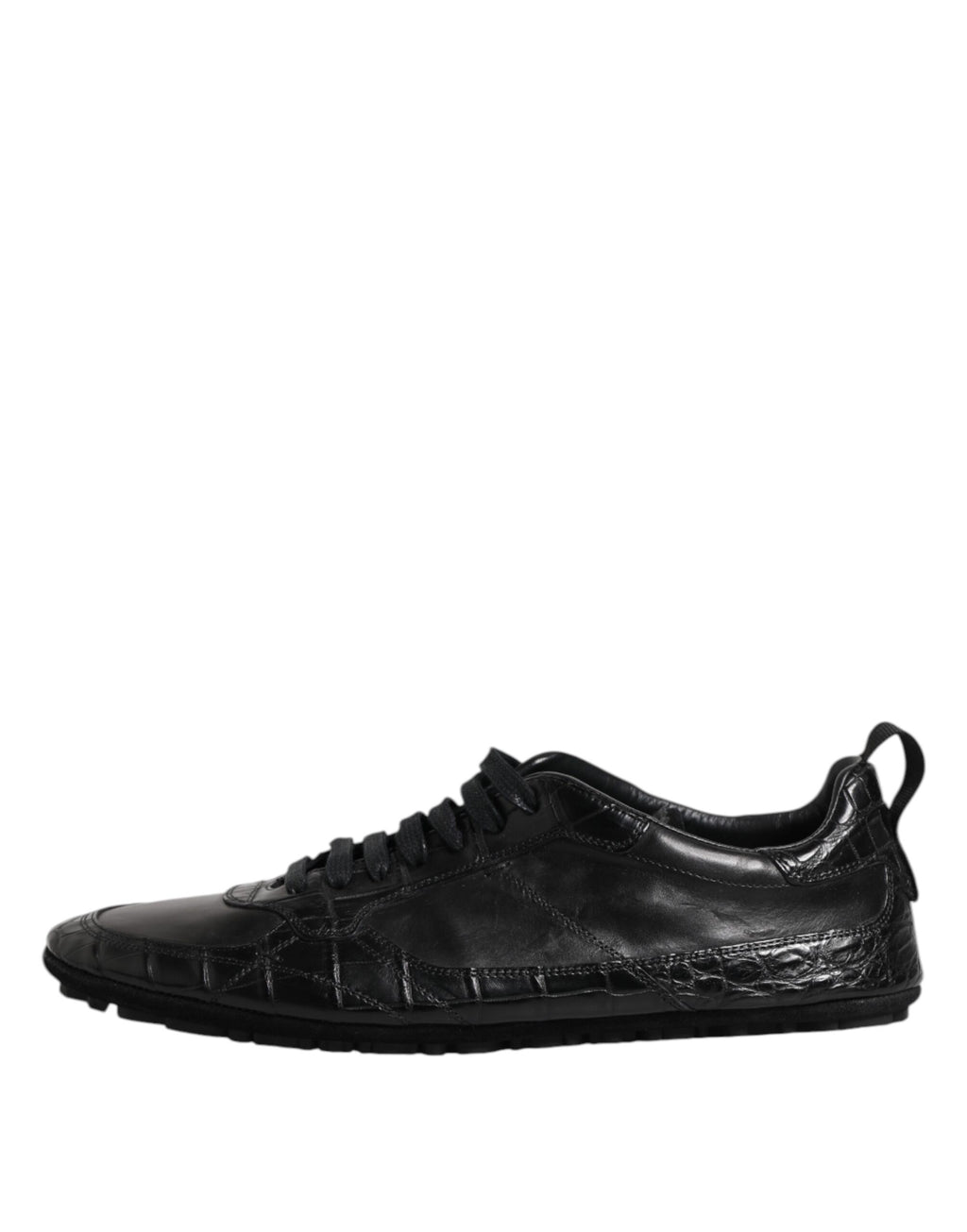 Black Exotic Leather Low Top Sneakers Shoes