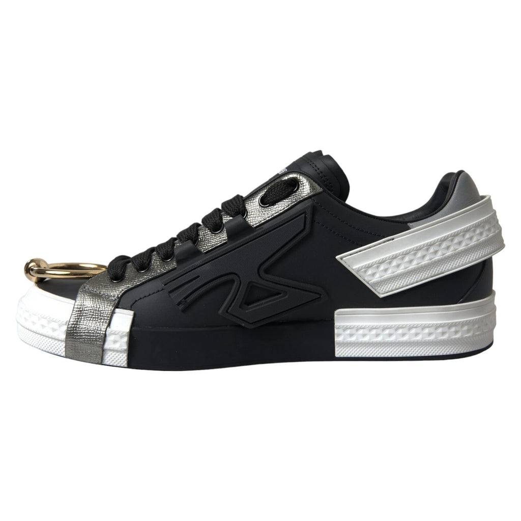Black Leather Low Top Sneakers Portofino Shoes