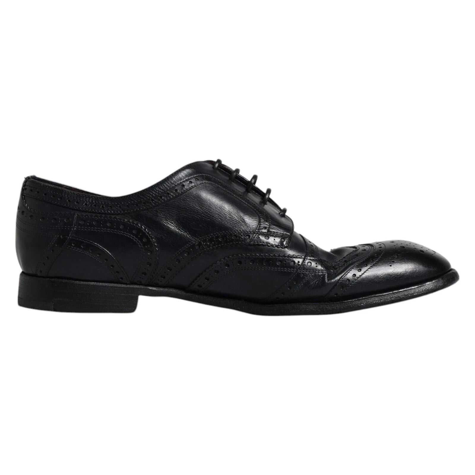 Dark Blue Leather Derby Wingtip Formal Shoes