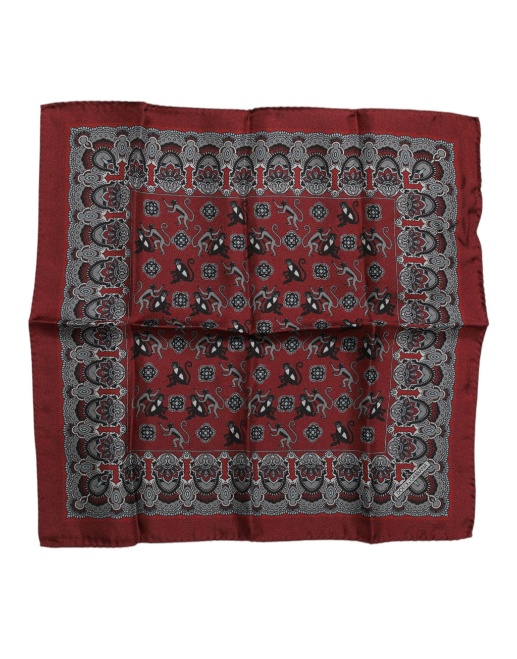 Maroon Monkey Print Silk Square Foulard Scarf