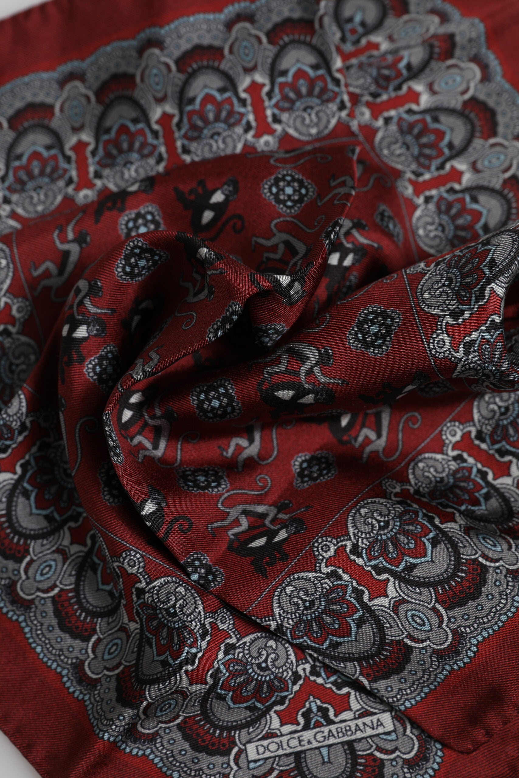 Maroon Monkey Print Silk Square Foulard Scarf
