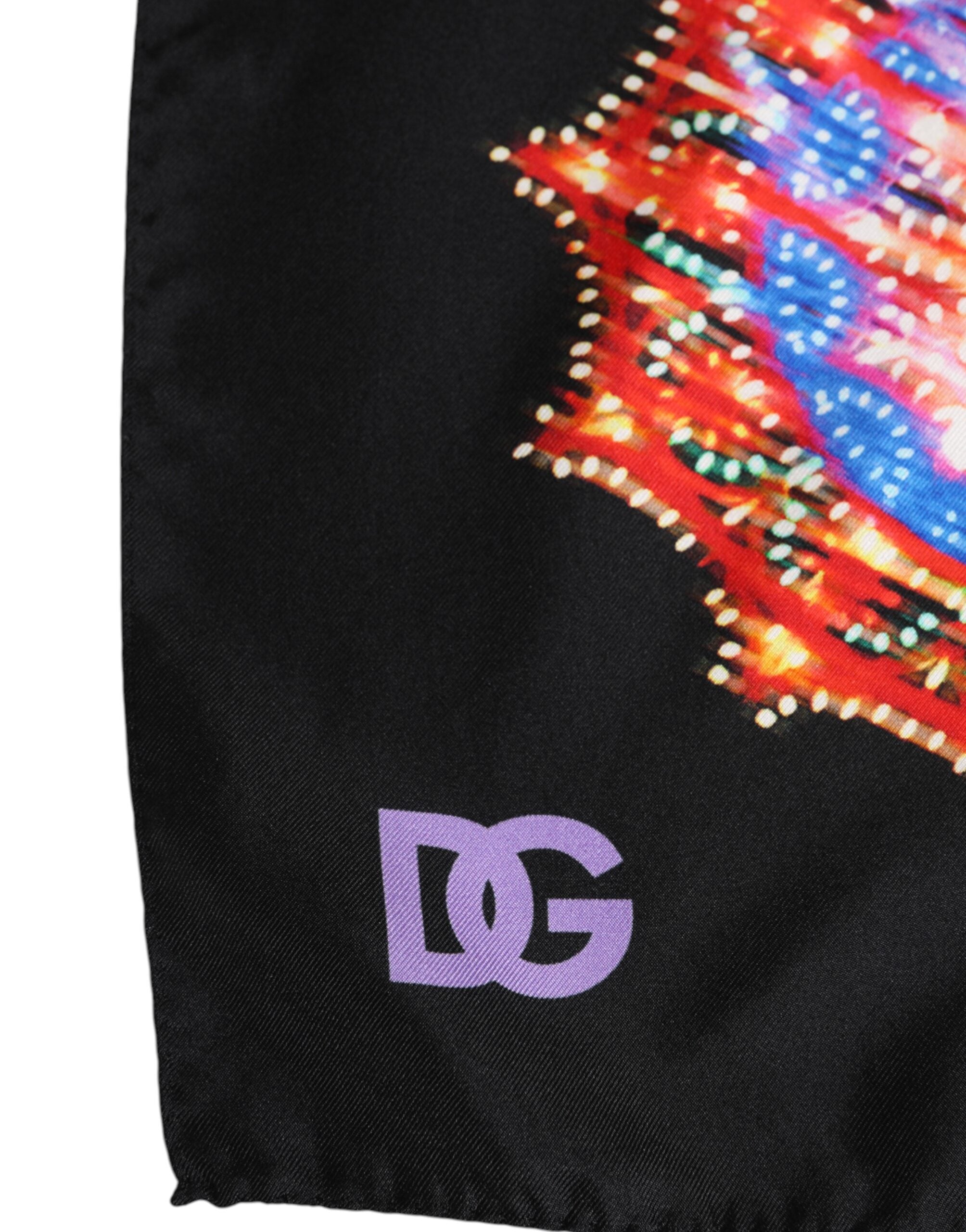 Black Multicolor Print Square Foulard Scarf