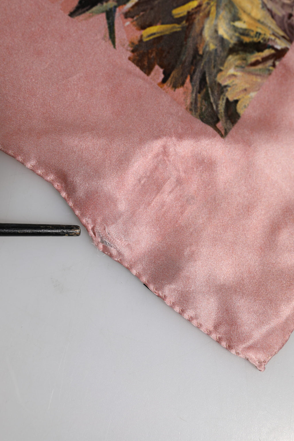 Pink Silk Floral Print Square Foulard Scarf
