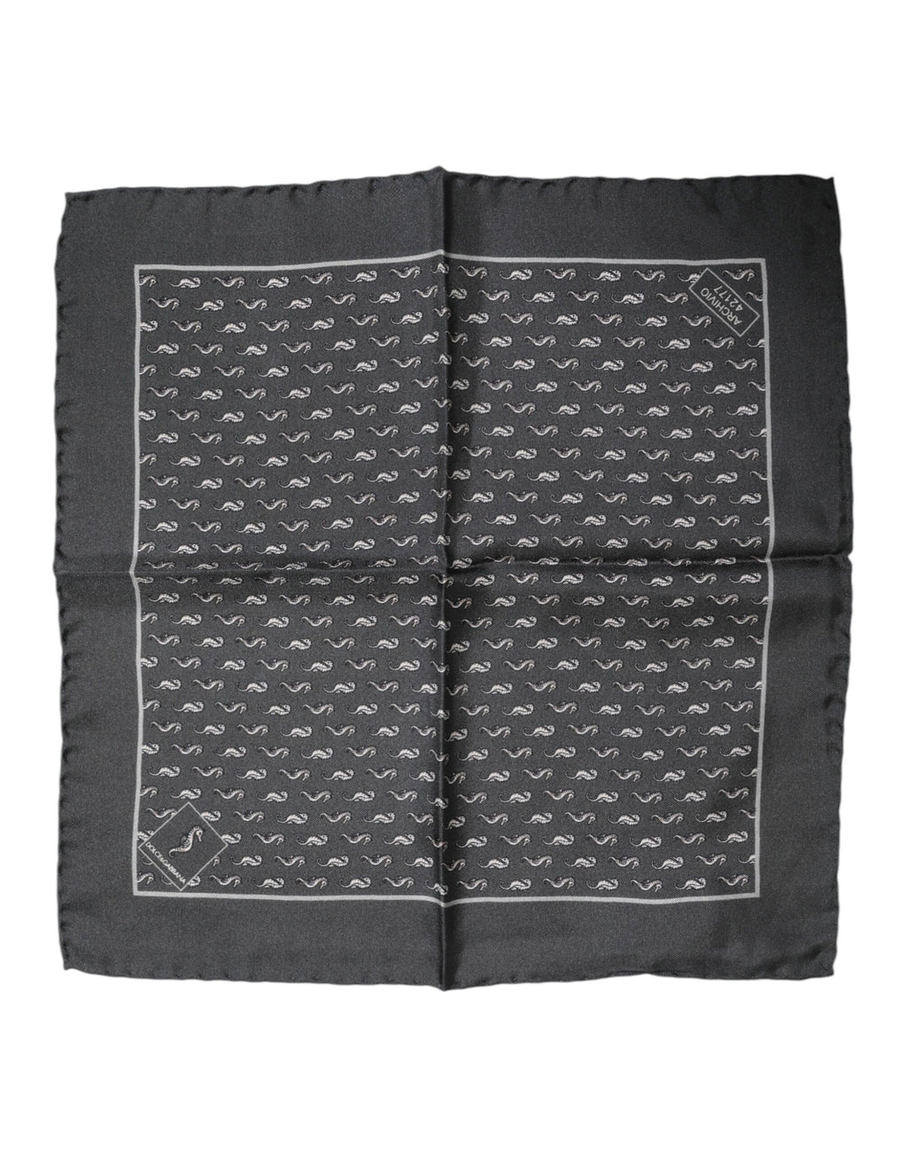 Black Fish Print Silk Square Men Foulard Scarf