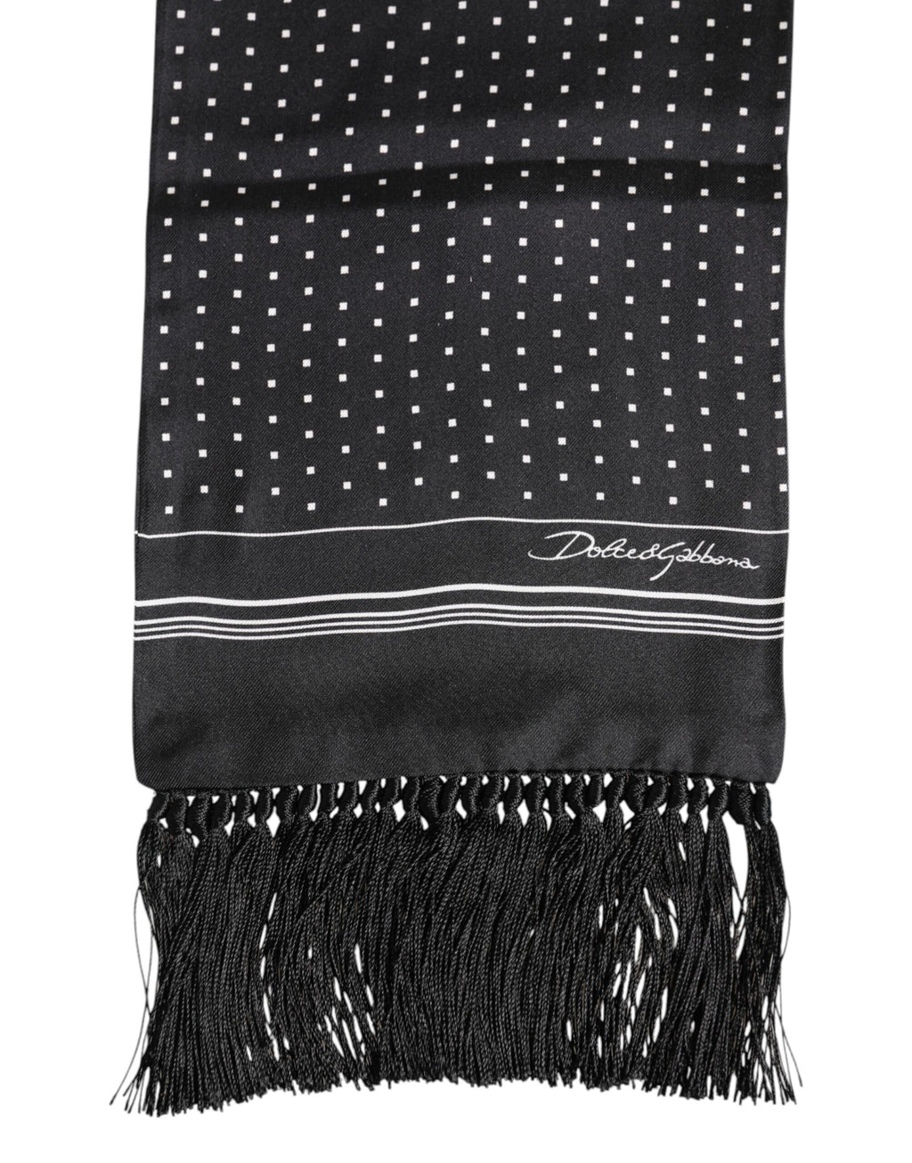Black White Polka Dot Fringes Foulard Scarf