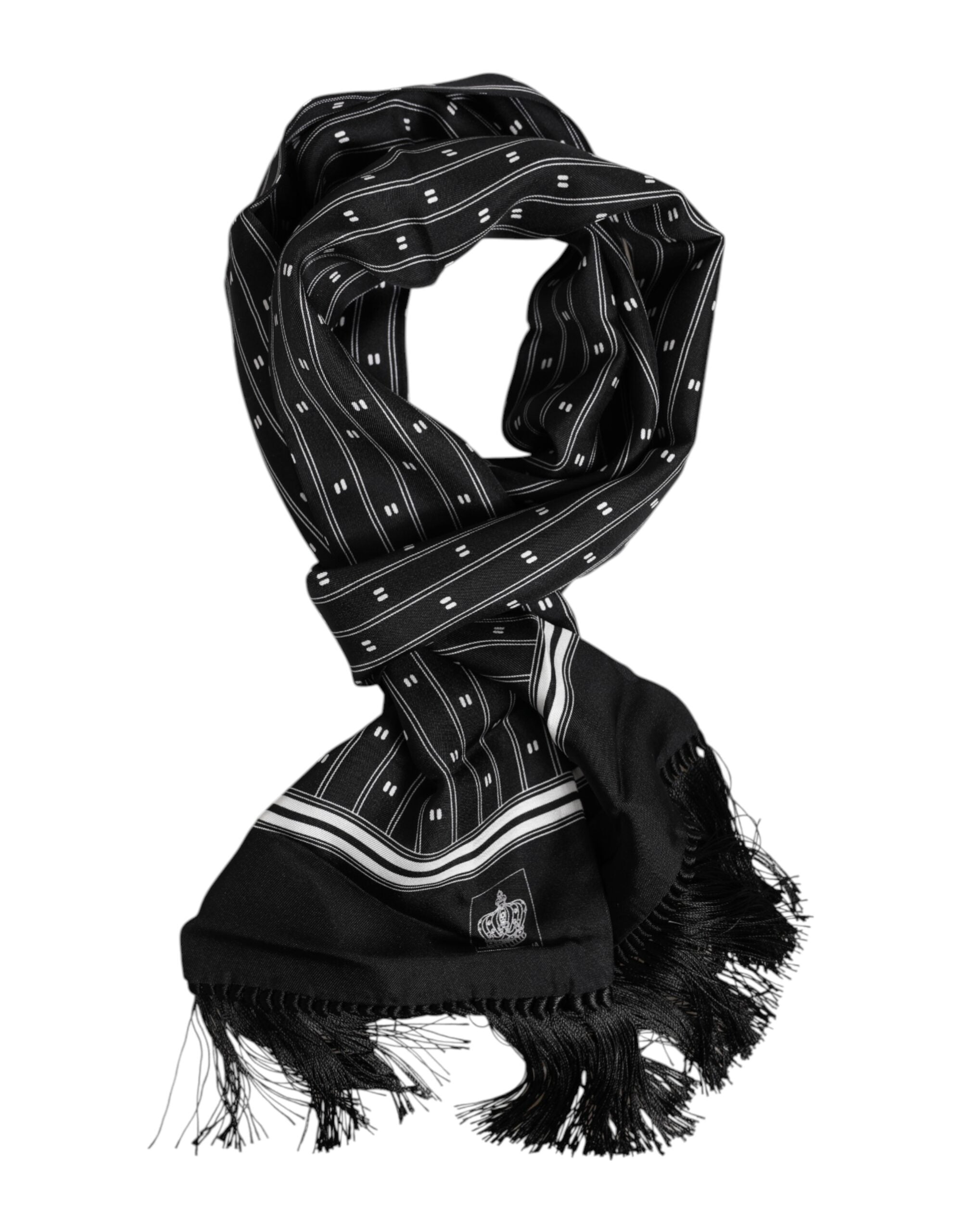 Black Silk Printed Fringes Men Foulard Scarf