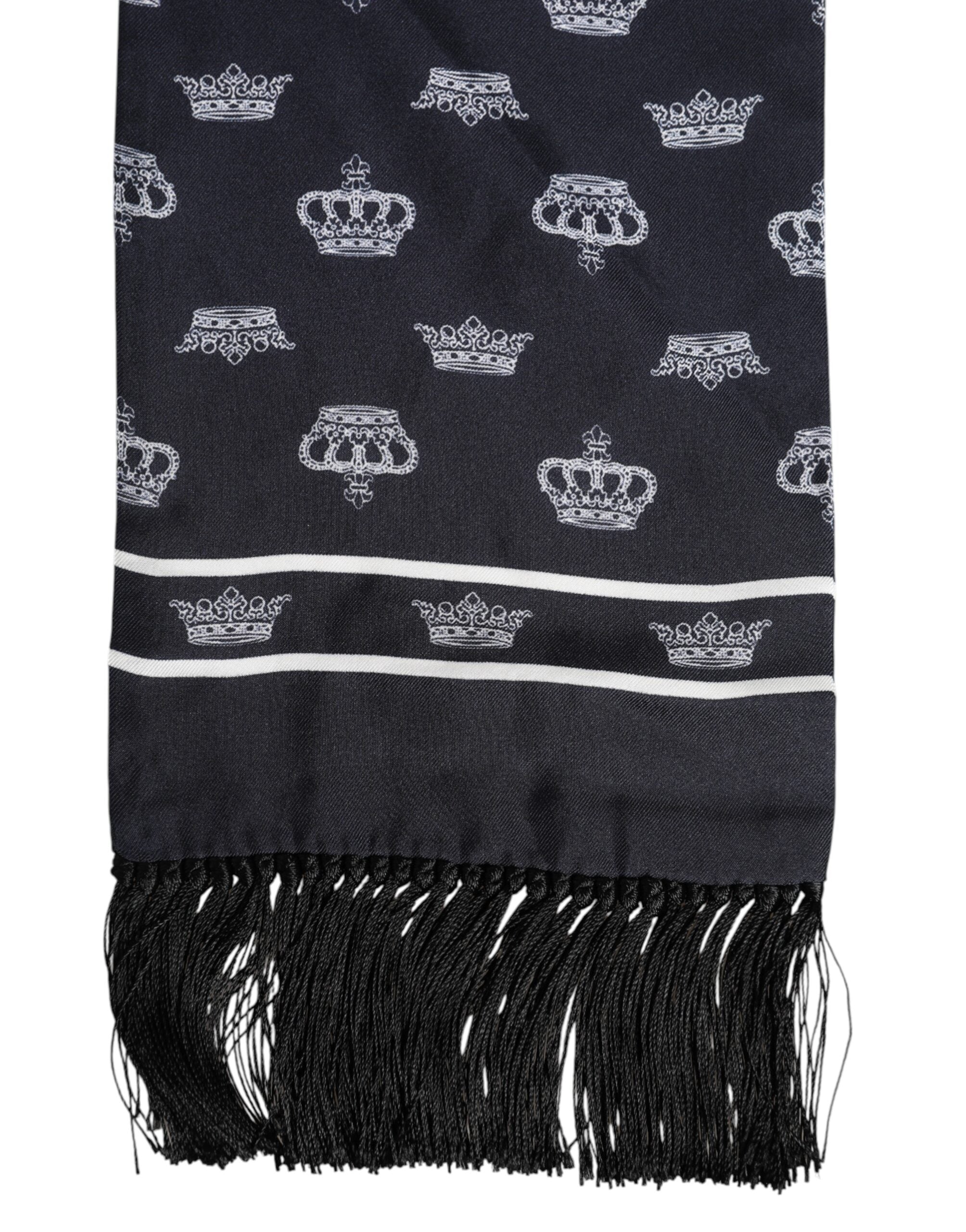 Black Silk Crown Fringes Men Foulard Scarf
