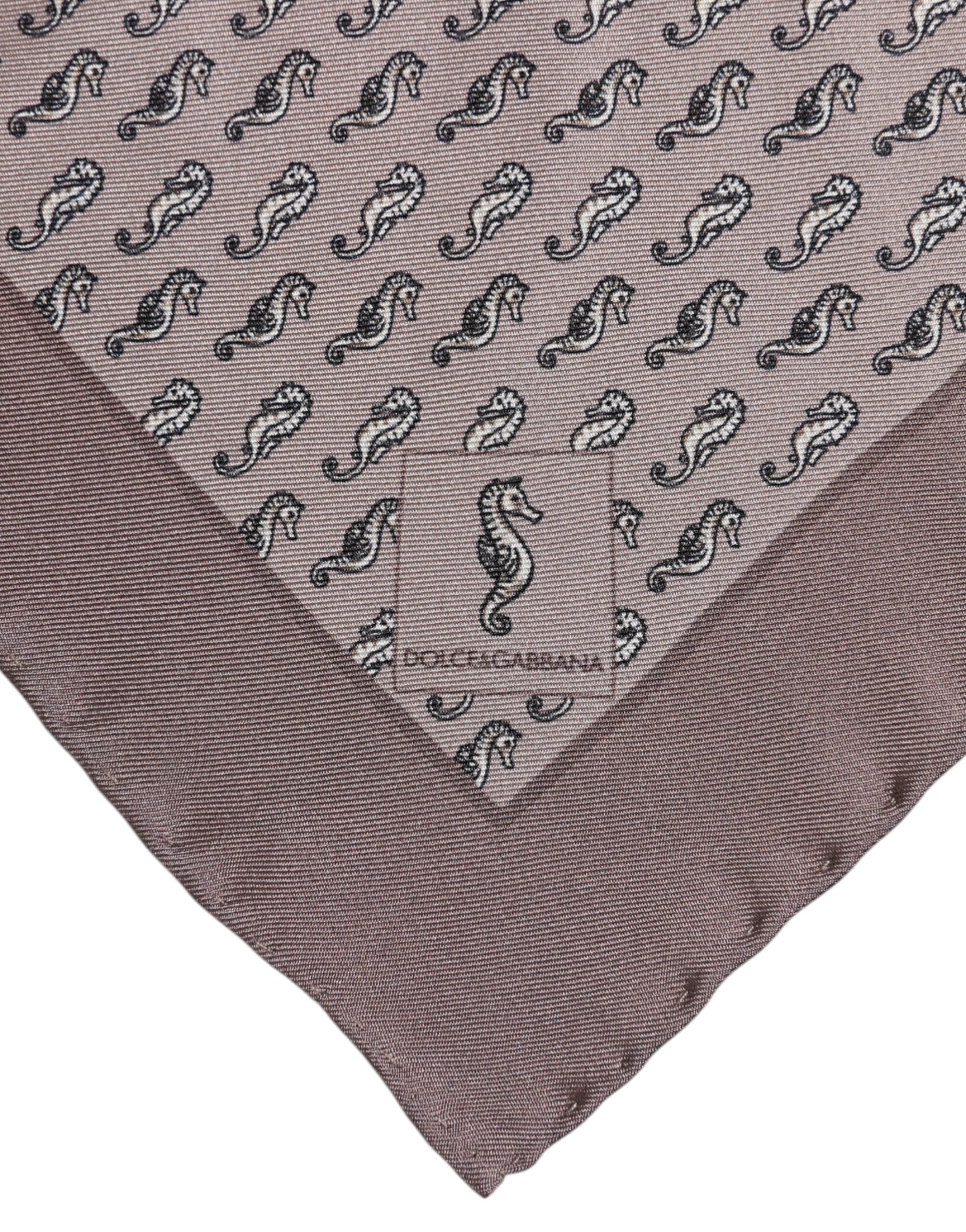 Brown Sea Horse Silk Square Foulard Scarf