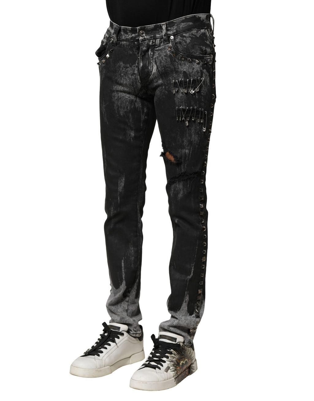 Black Washed Embellished Skinny Denim Jeans
