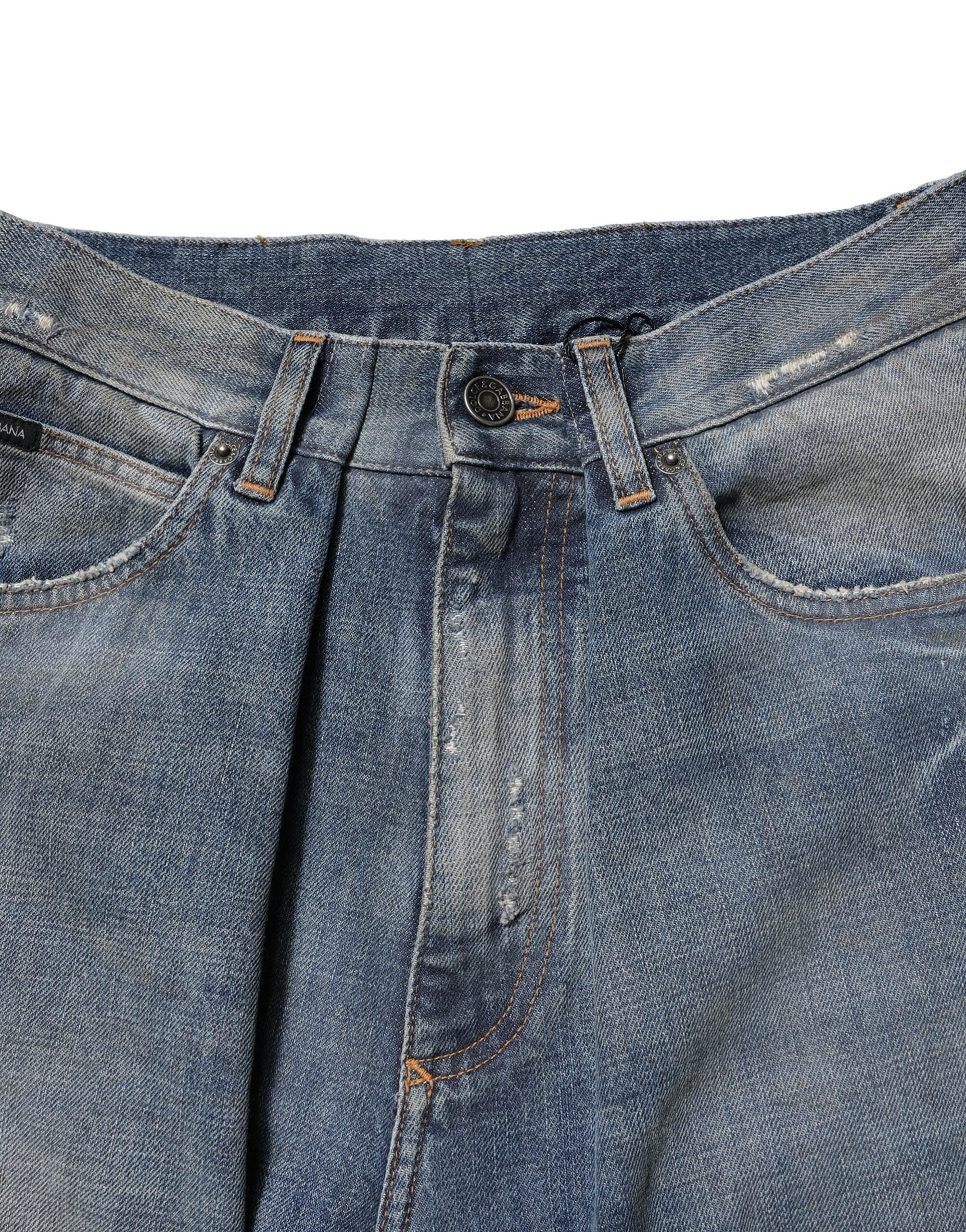 Blue Cotton Tattered Men Denim Jeans