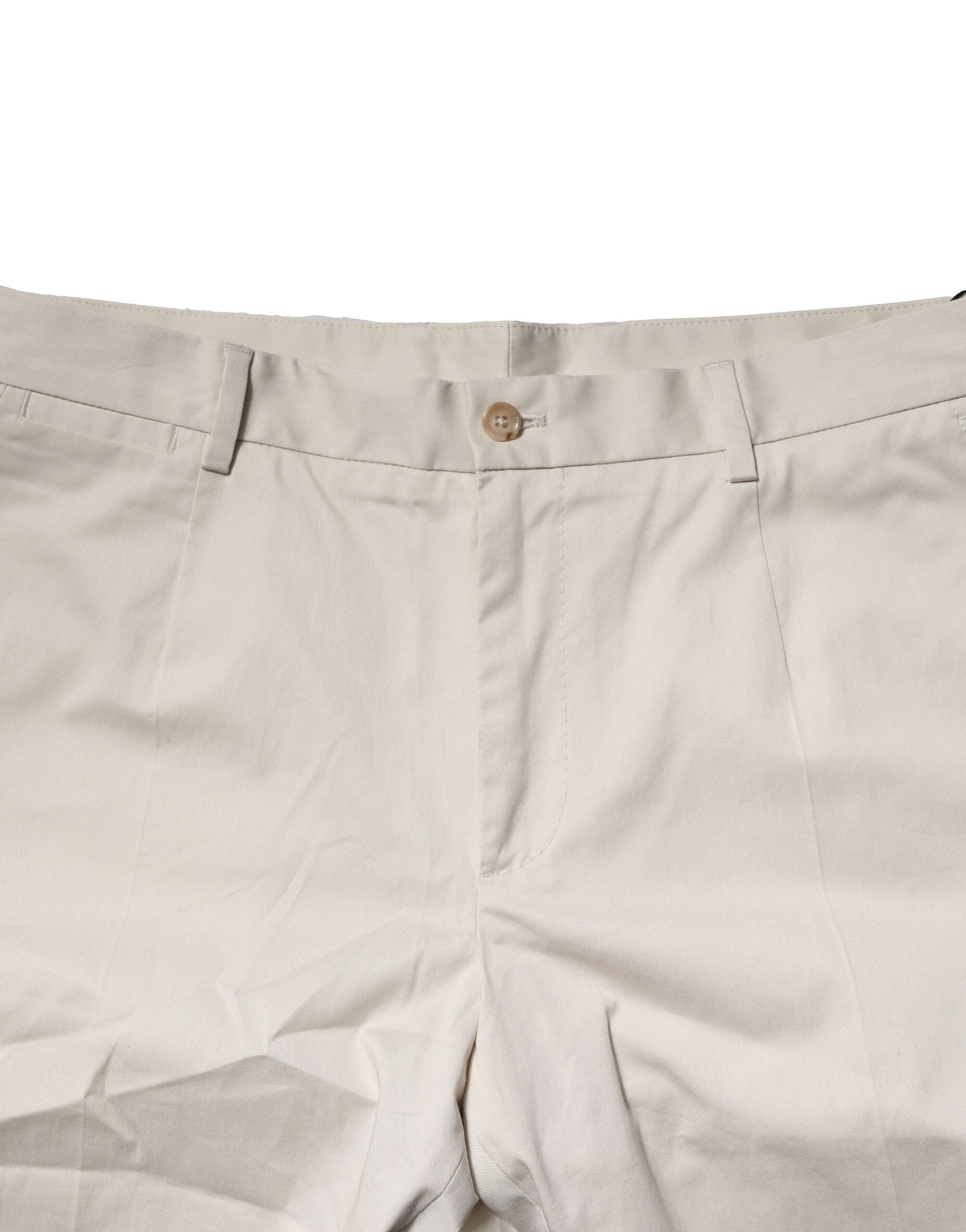 Beige Cotton Stretch Mid Waist Bermuda Shorts