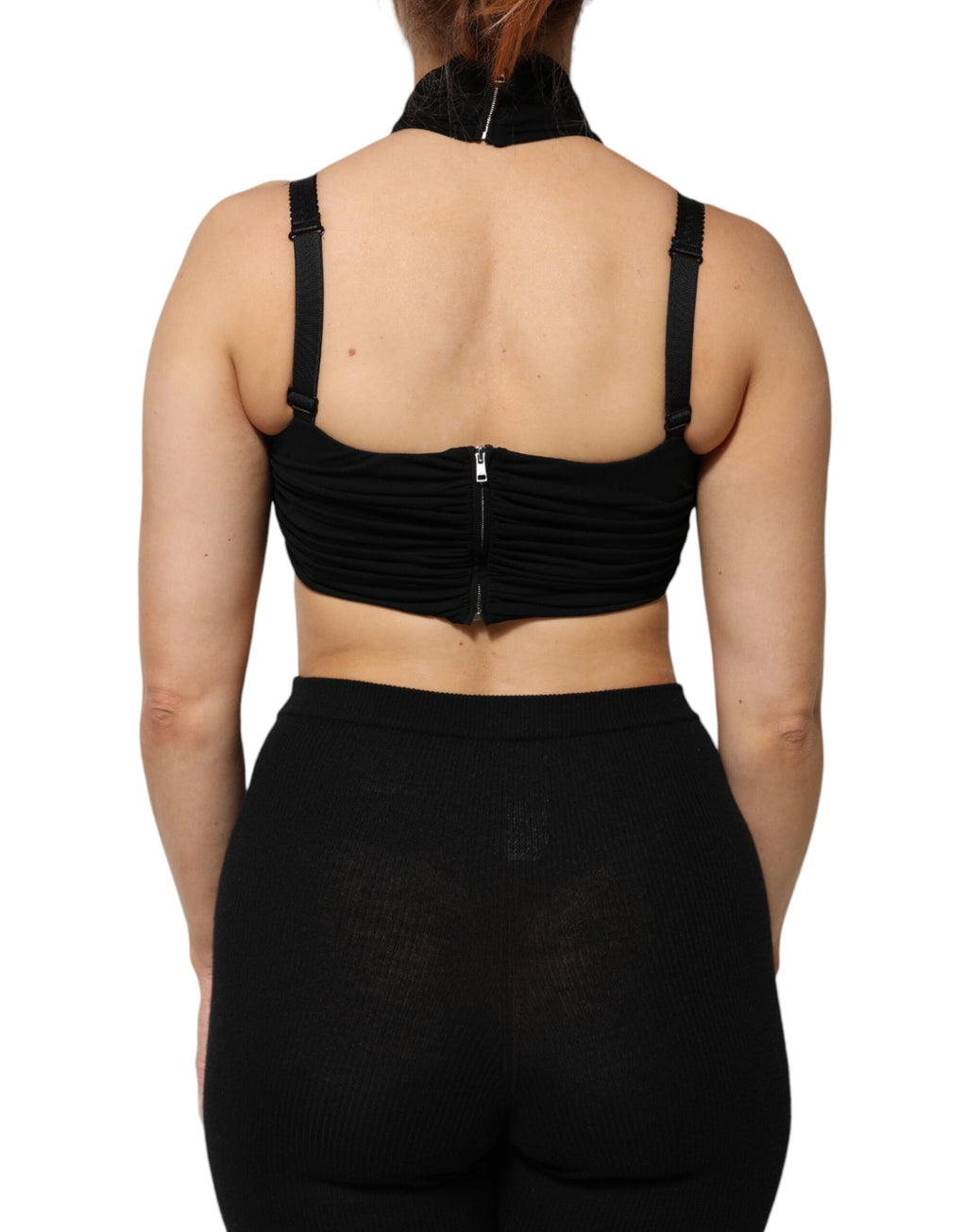 Black Cropped Viscose Halter Bustier Top