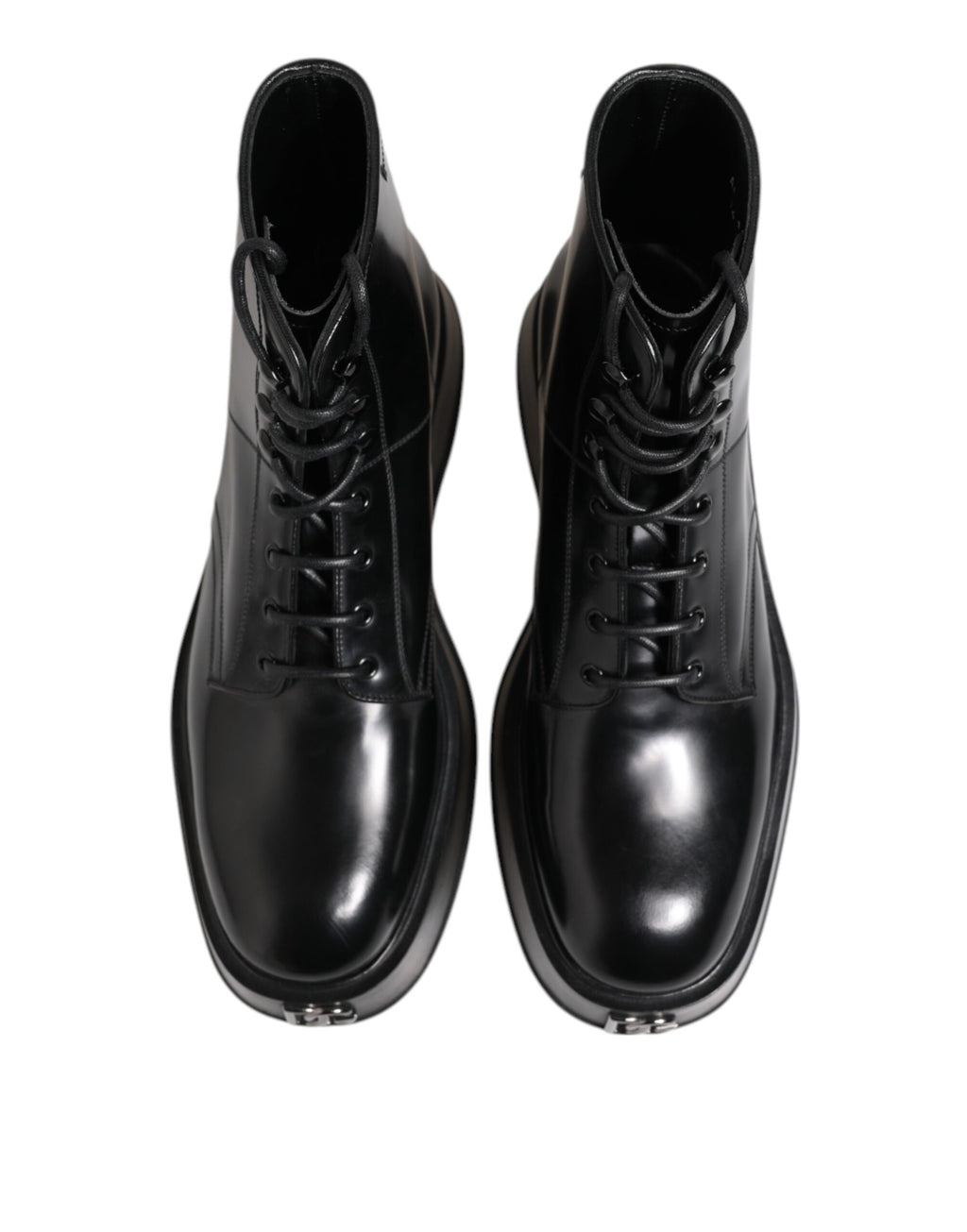 Black Leather Logo Ankle Boots Lace Up Shoes
