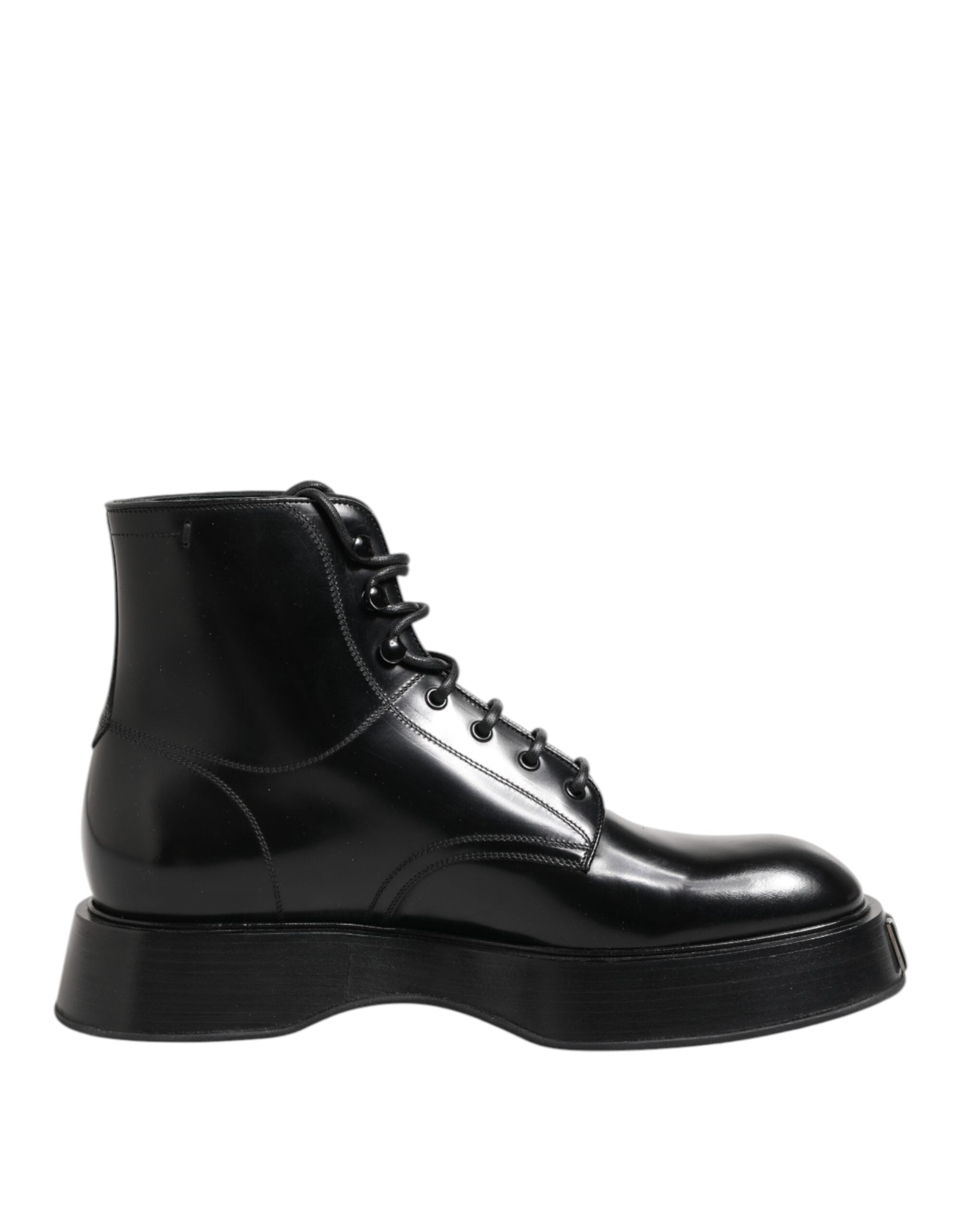 Black Leather Logo Ankle Boots Lace Up Shoes