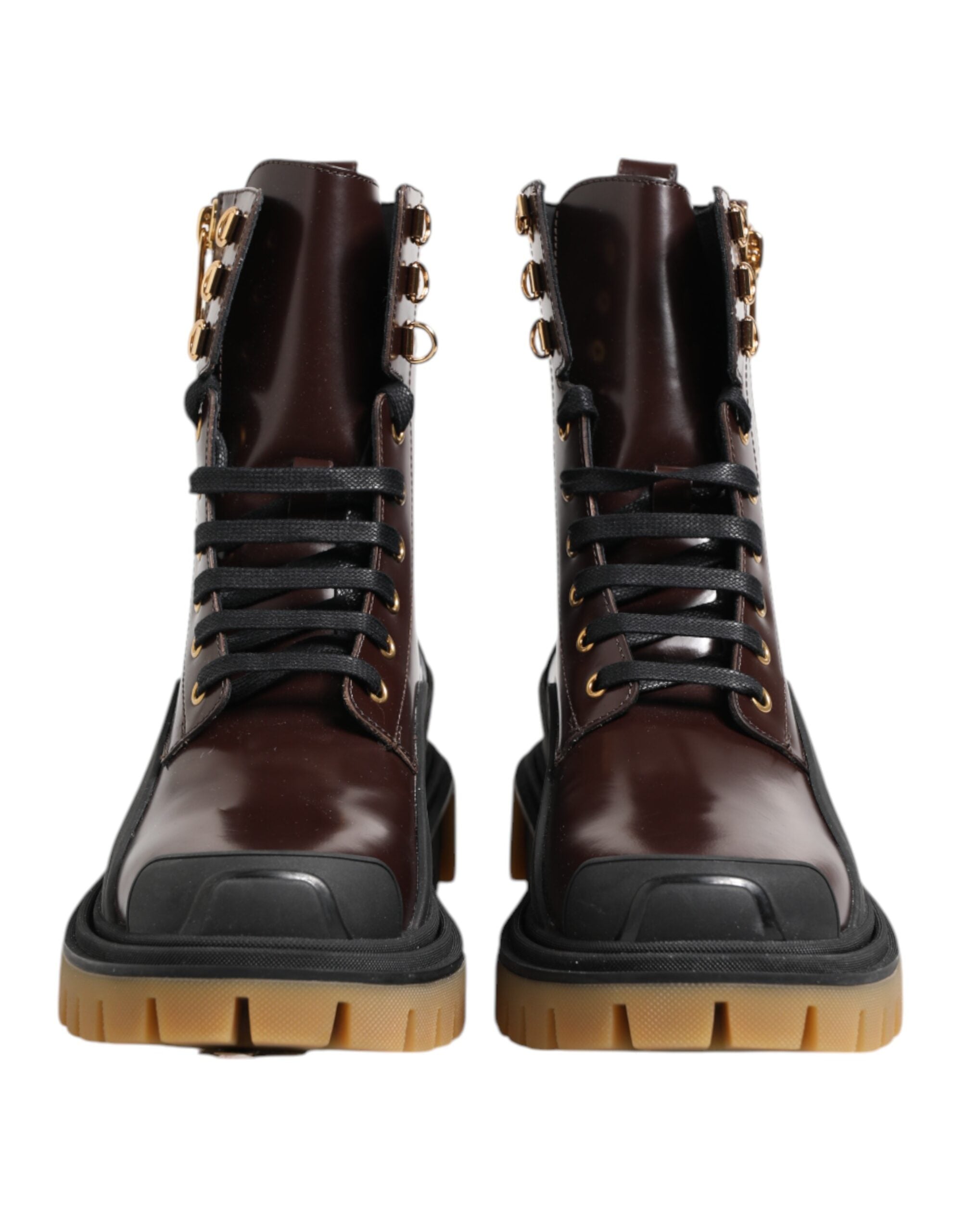 Brown Black Leather Boots Zipper Lace Up Shoes