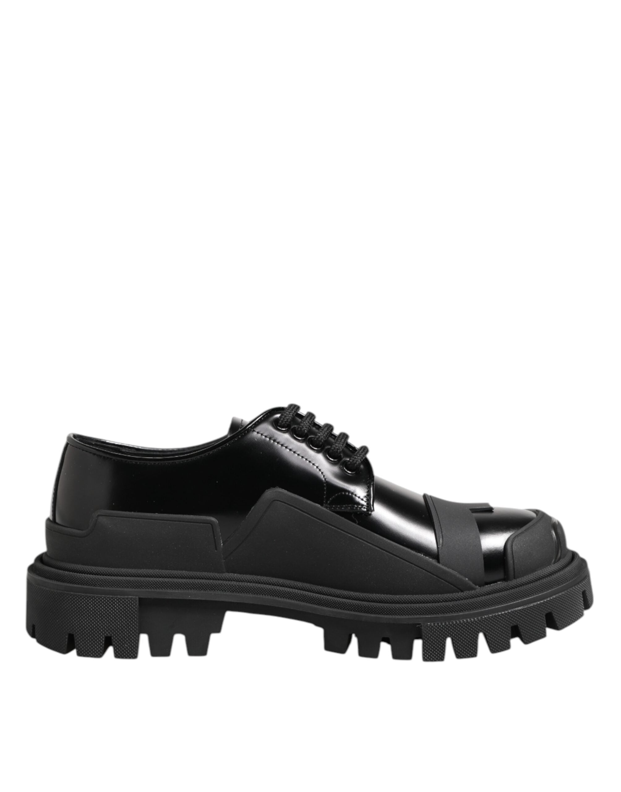 Black Patent Leather Trekking Derby Shoes
