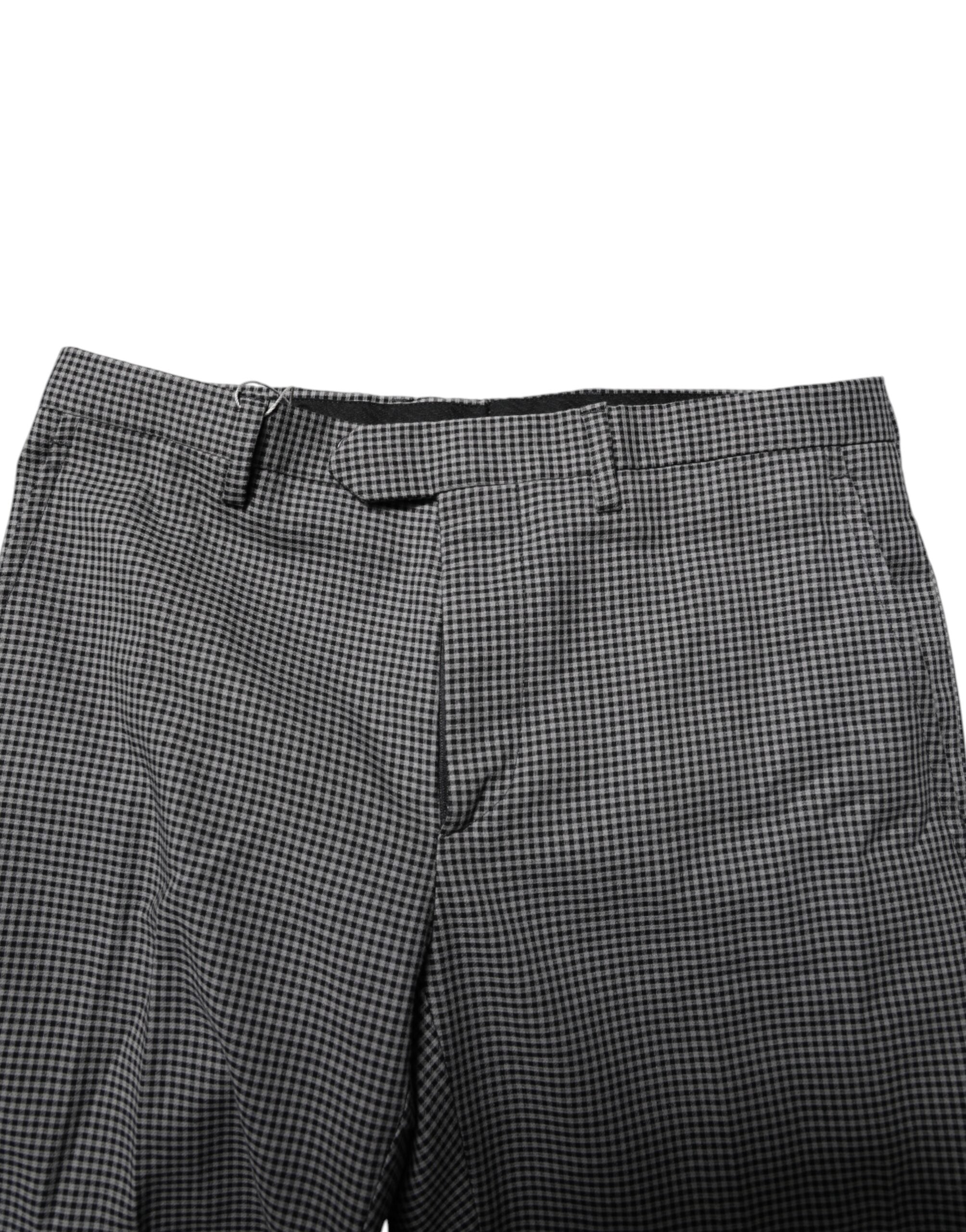 Black White Checkered Tapered Dress Pants