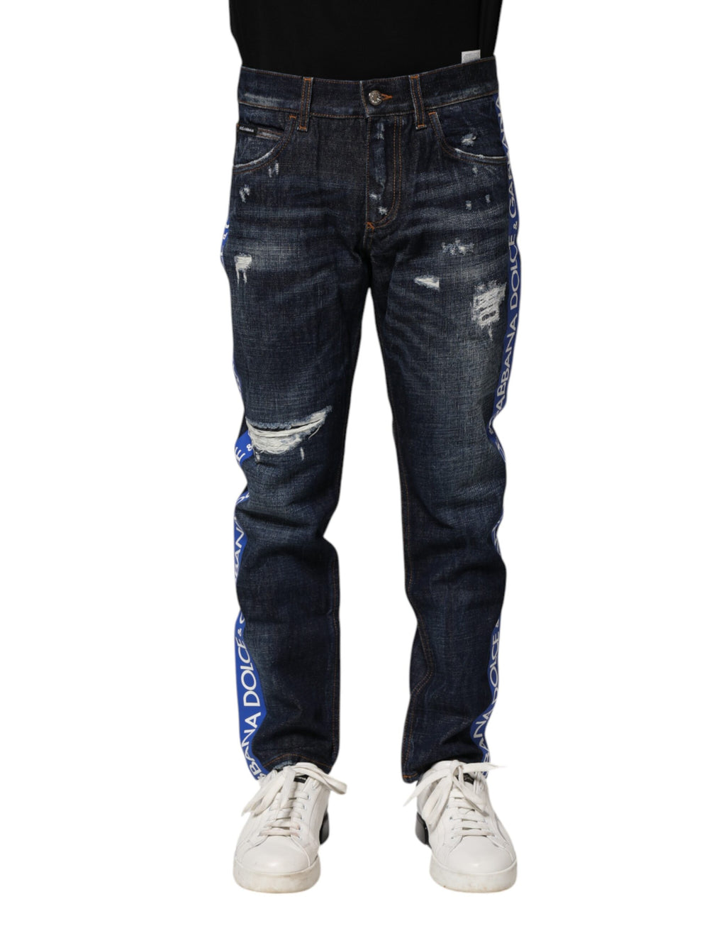 Dark Blue Tattered Skinny Denim Jeans
