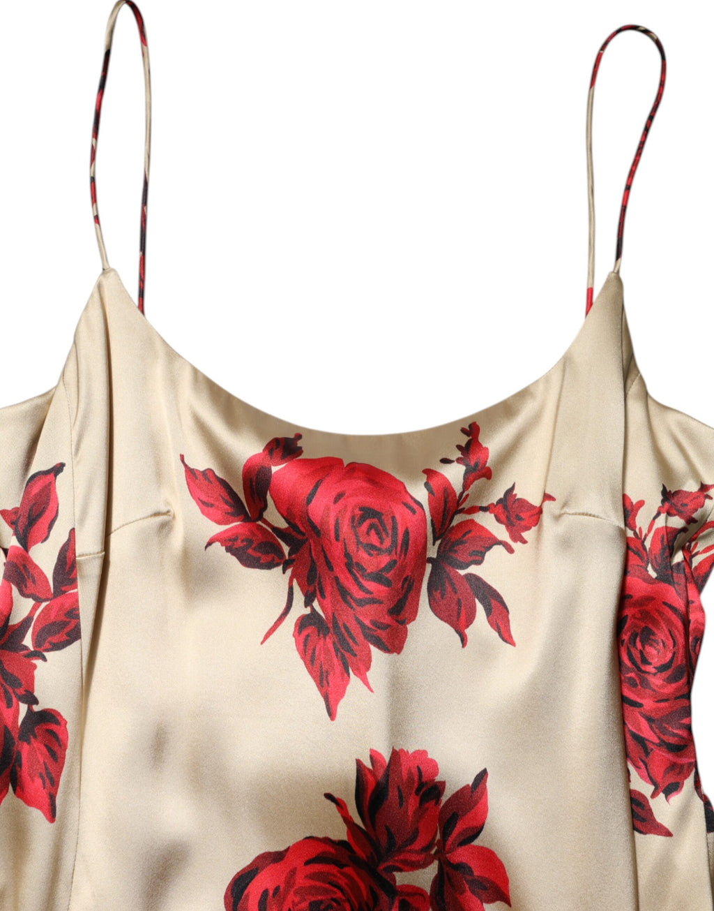 Beige Floral Spaghetti Strap Sheath Dress
