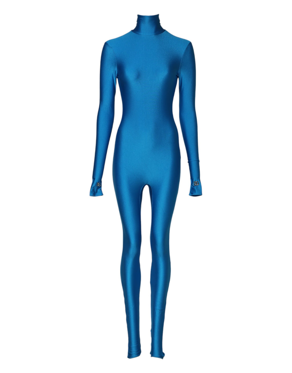 Blue Nylon Turtleneck Bodycon Jumpsuit Dress