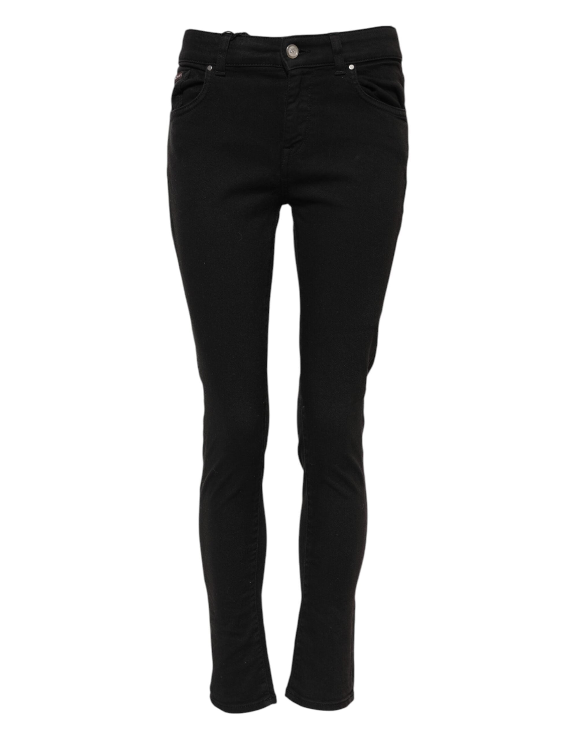Black Cotton Skinny Mid Waisted Denim Jeans