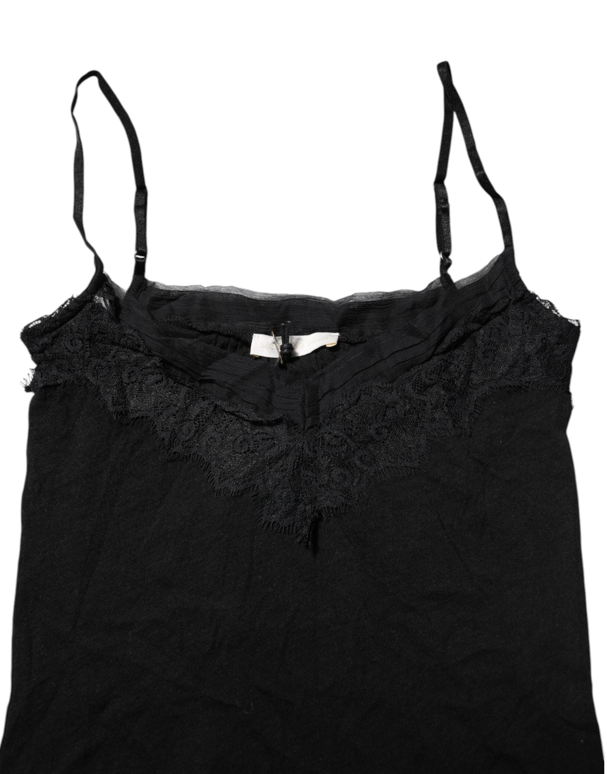 Black Wool Sleeveless Square Neck Tank Top