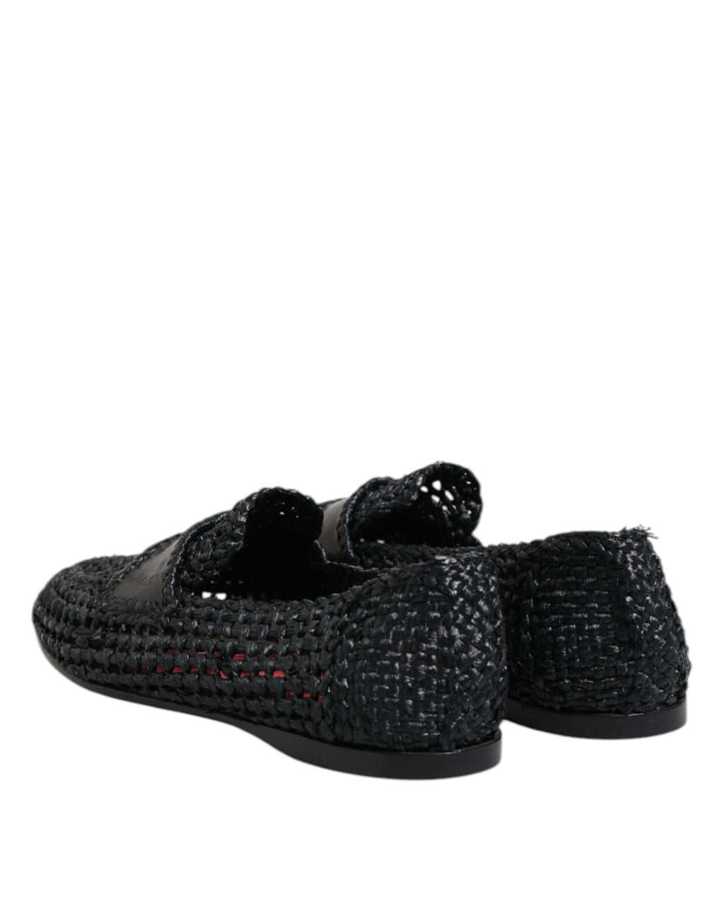 Black Woven Leather Slip On Loafers Men Shoes